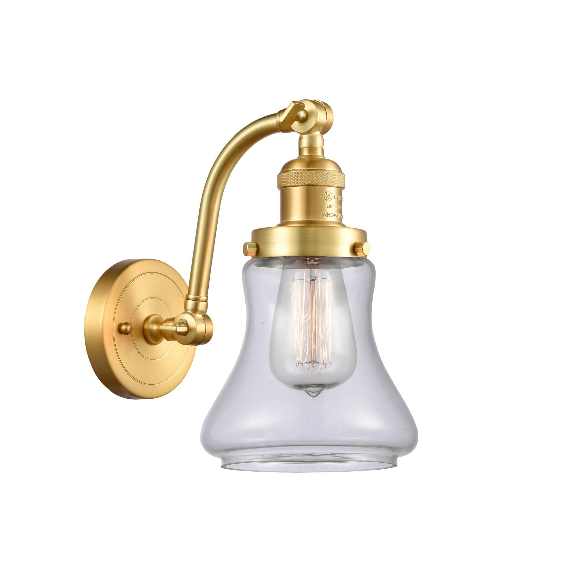 Shown in Satin Gold finish and Clear Bellmont glass
