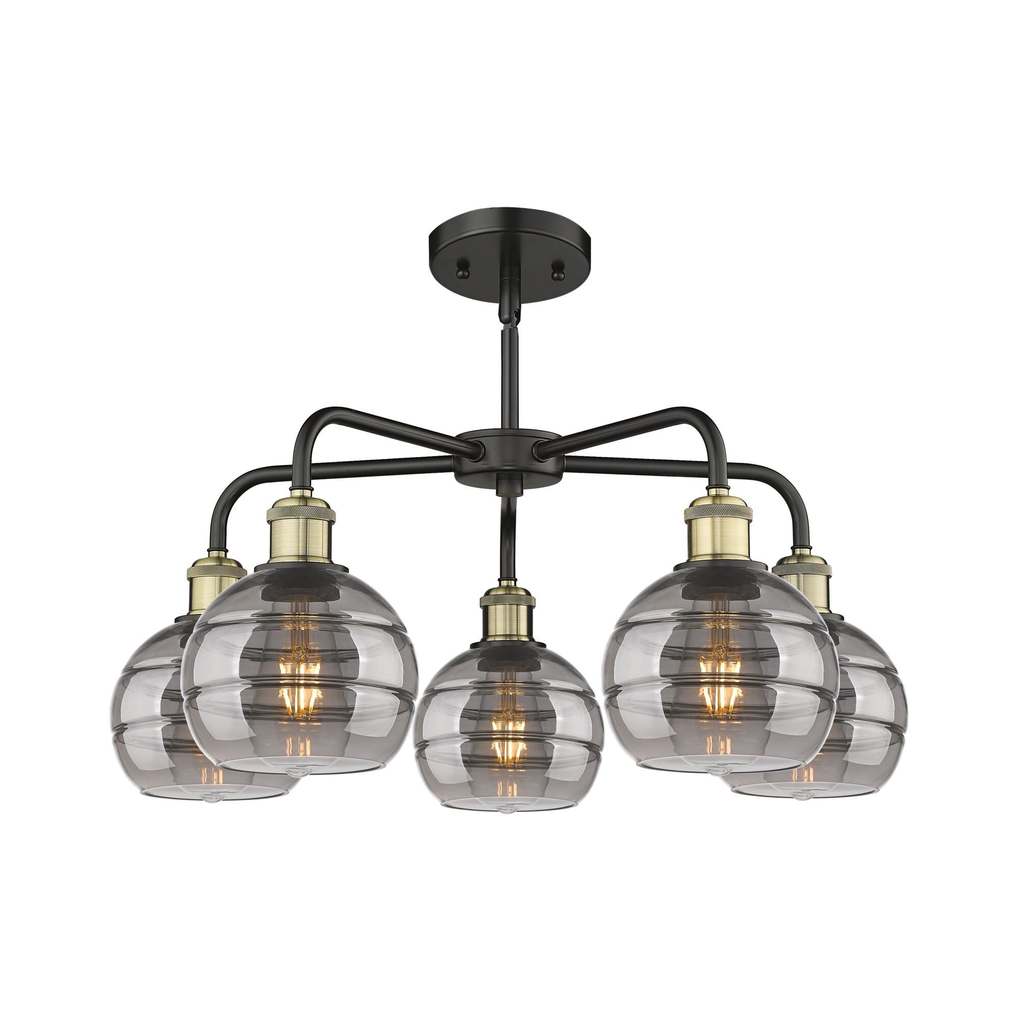 Shown in Black Antique Brass finish and Light Smoke glass