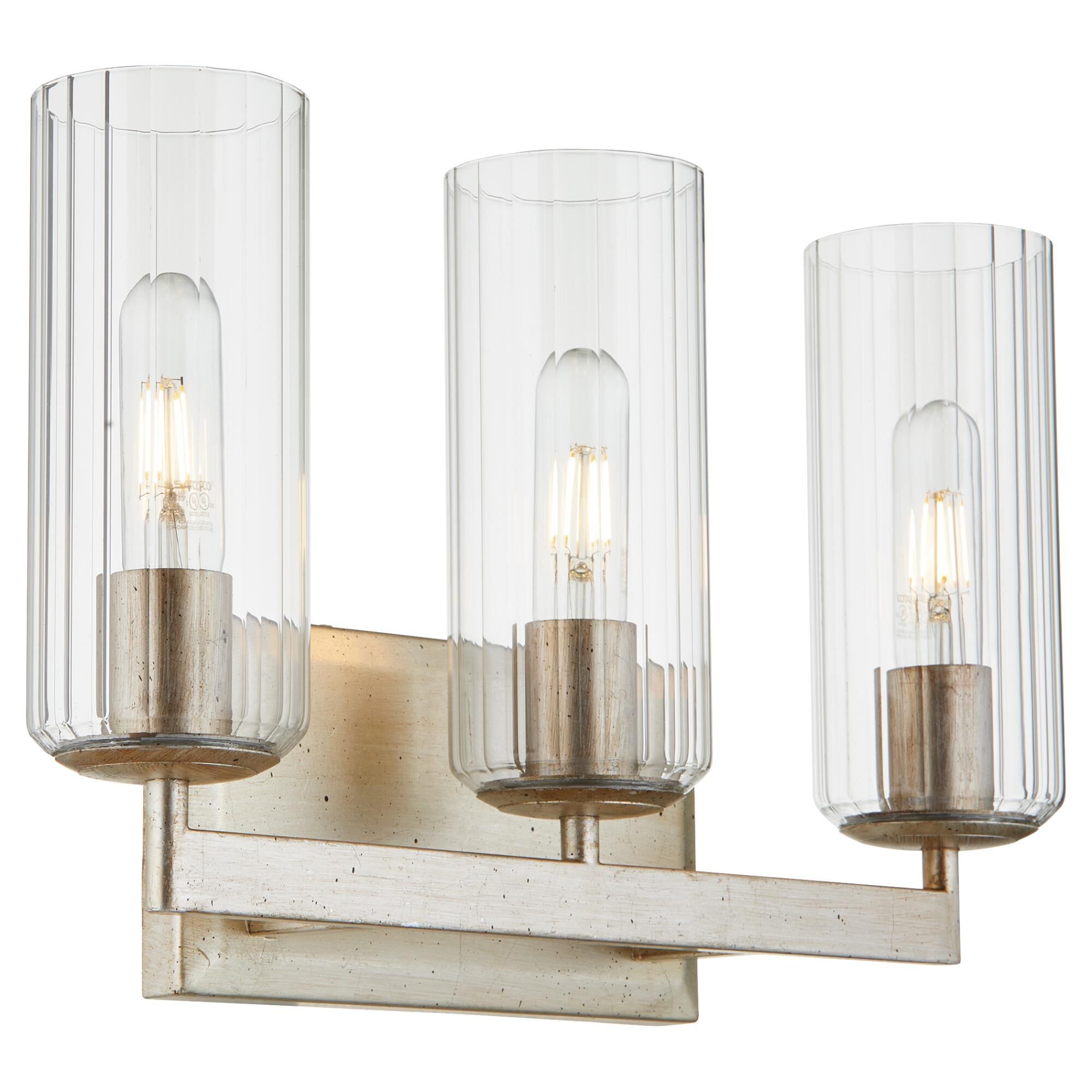 Shown in Aged Silver Leaf finish and Clear/Fluted glass