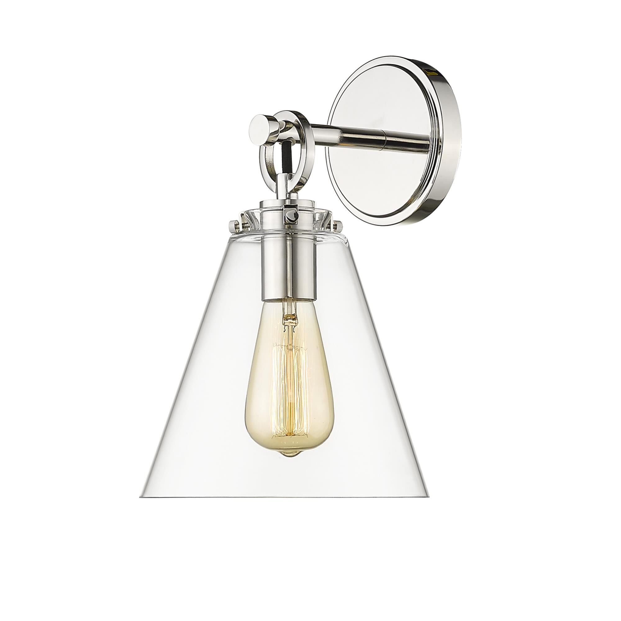 Shown in Polished Nickel finish and Glass shade