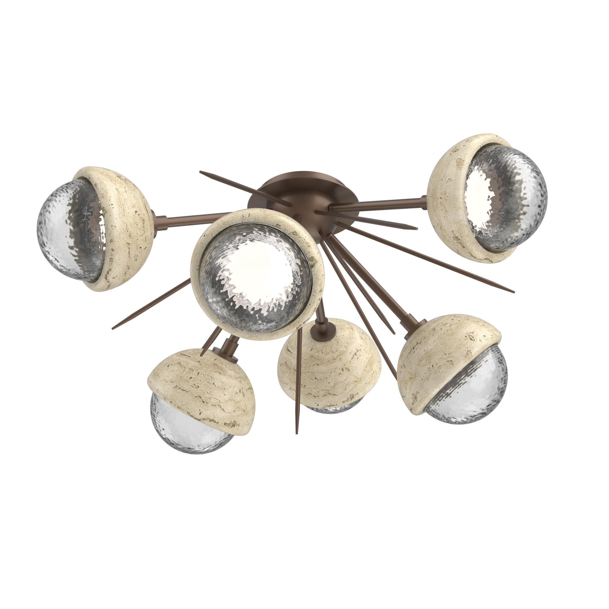 Shown in Burnished Bronze finish and Clear glass and Travertine Stone accent