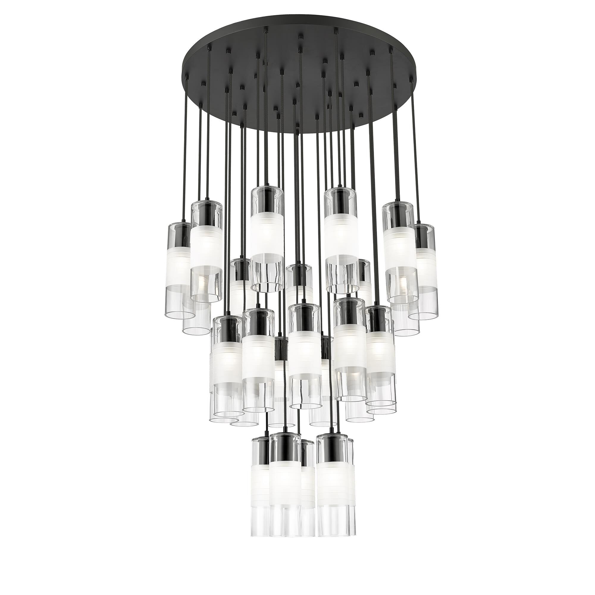 Shown in Matte Black finish and Clear+frosted glass and Clear+frosted shade