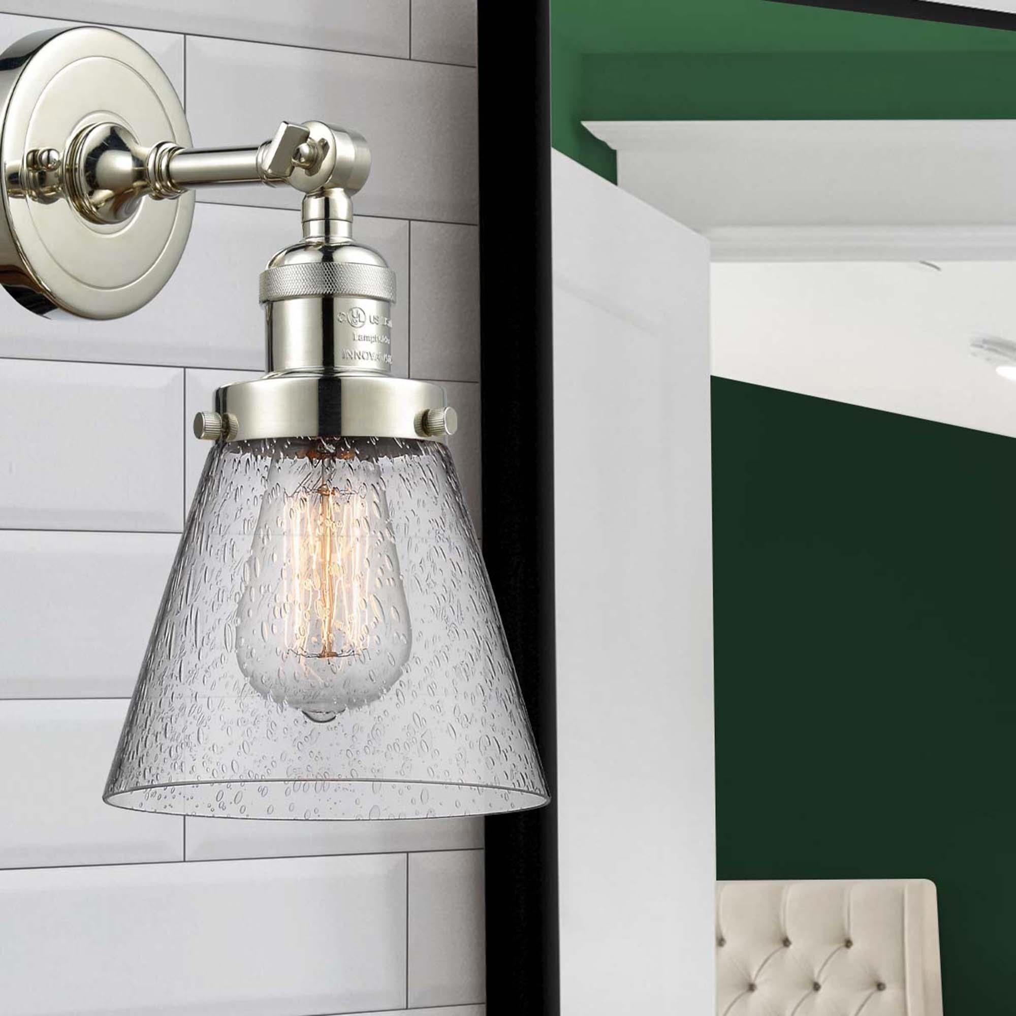 Shown in Polished Nickel finish and Seedy glass