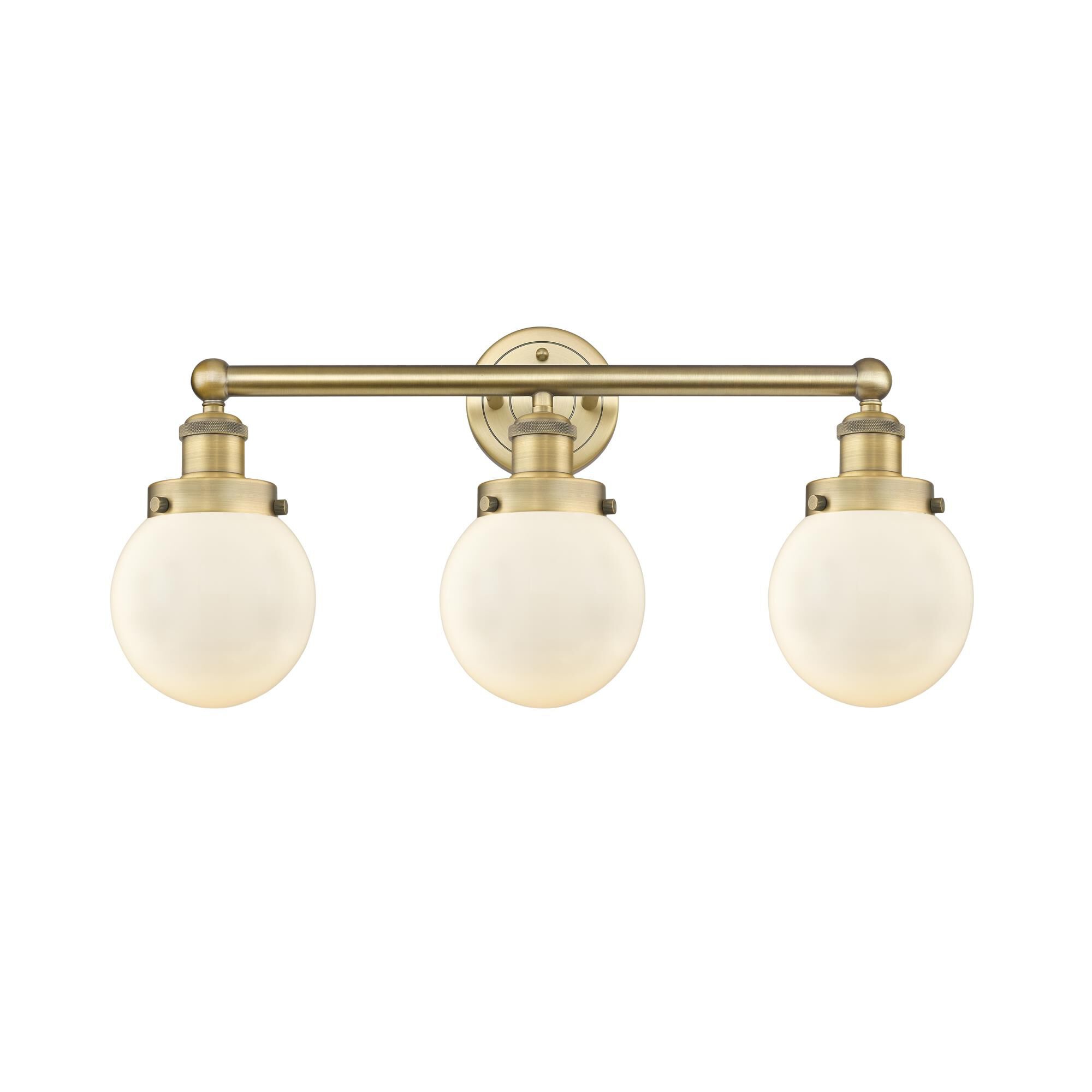 Shown in Brushed Brass finish and Matte White glass