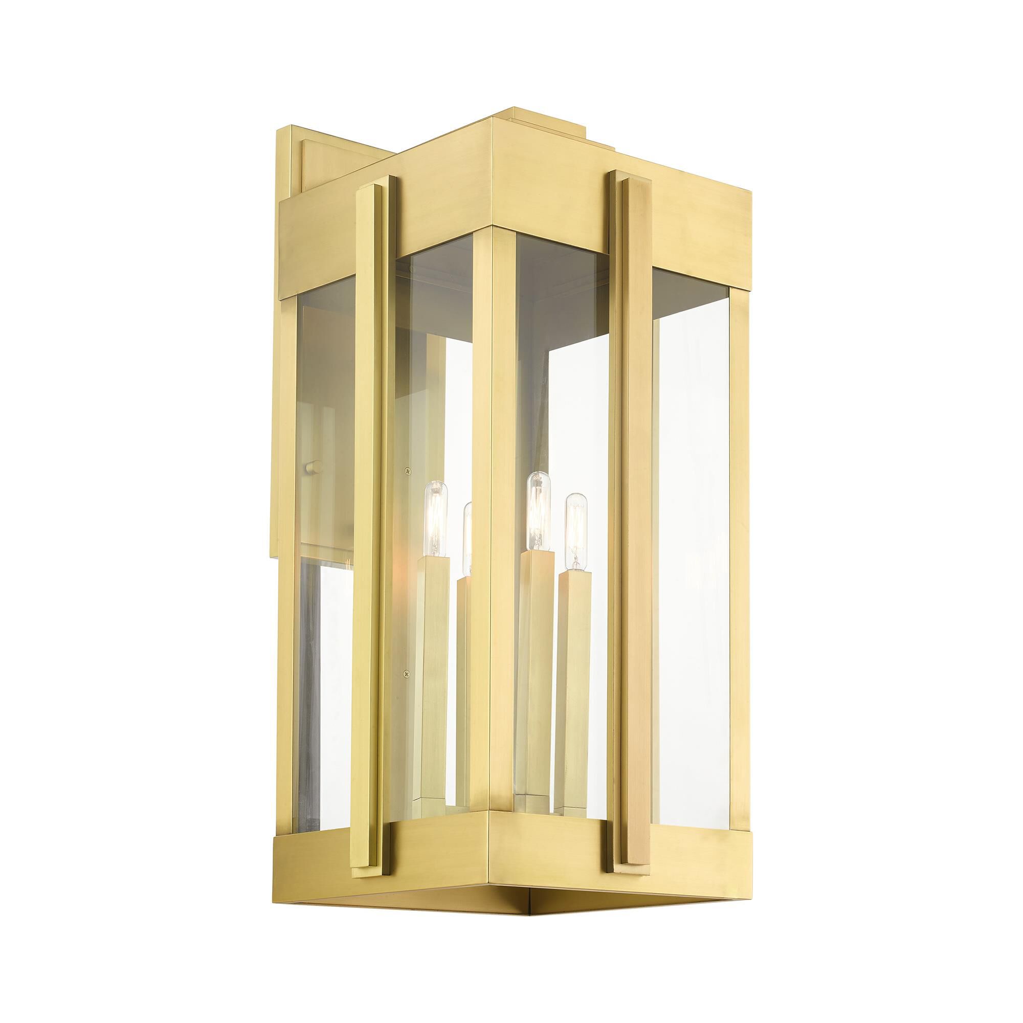 Shown in Natural Brass finish and Clear glass