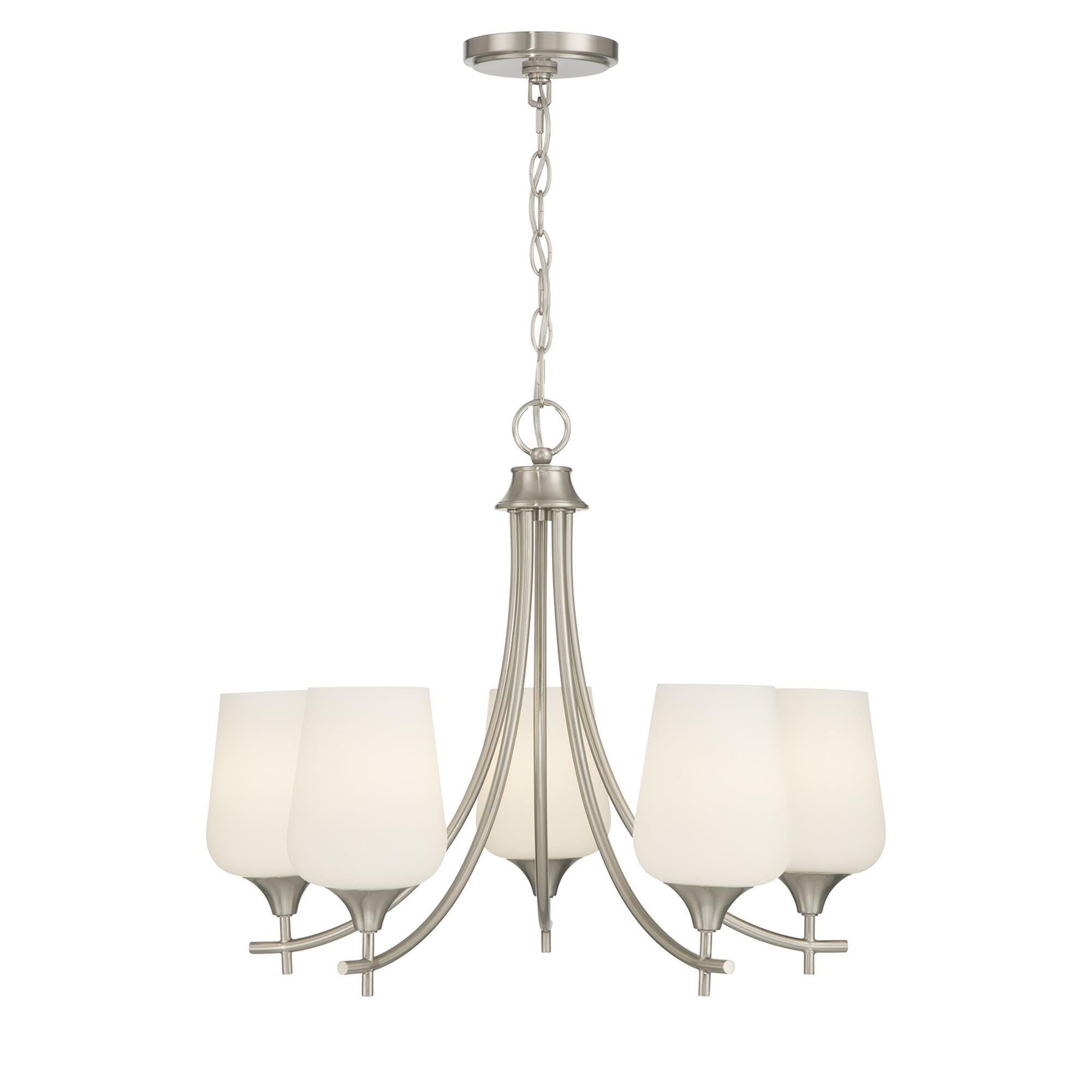 Shown in Satin Nickel finish and White Opal glass