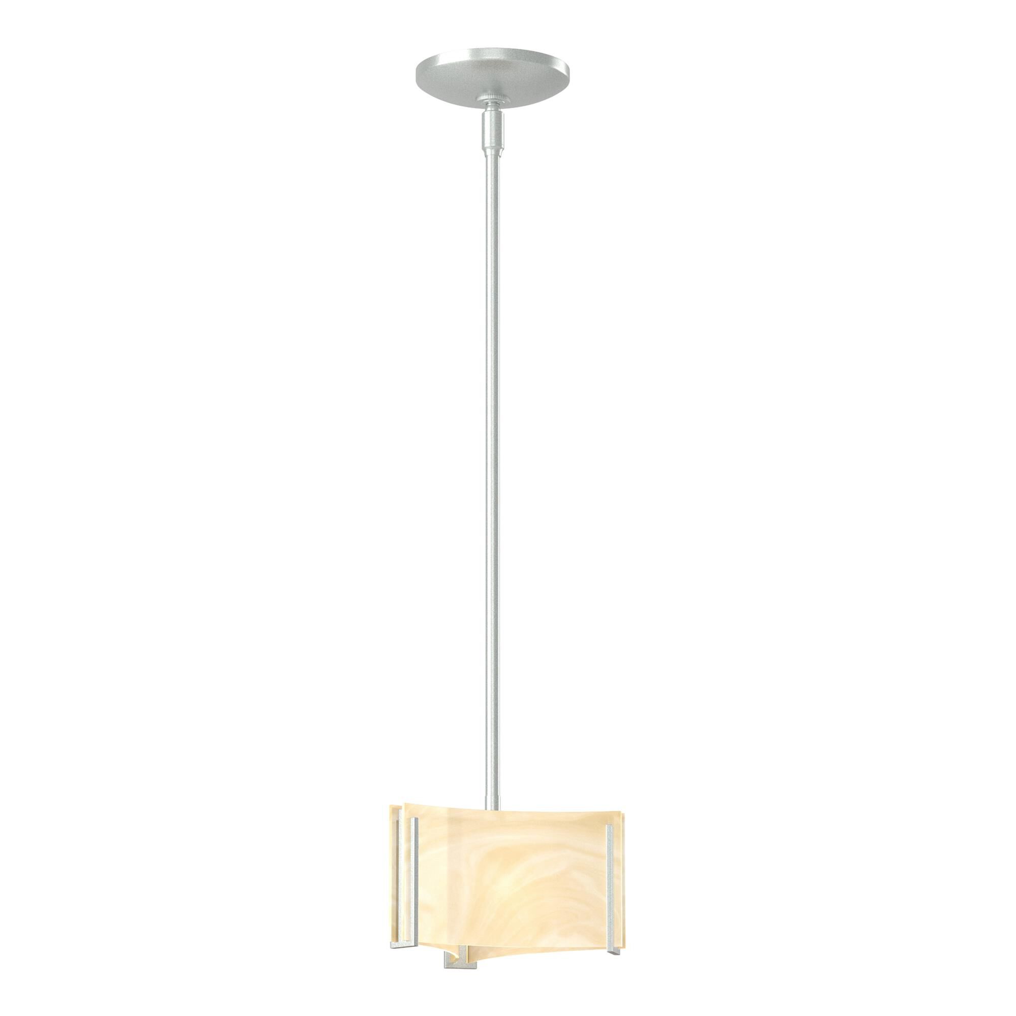 Shown in Vintage Platinum finish and Amber Swirl glass