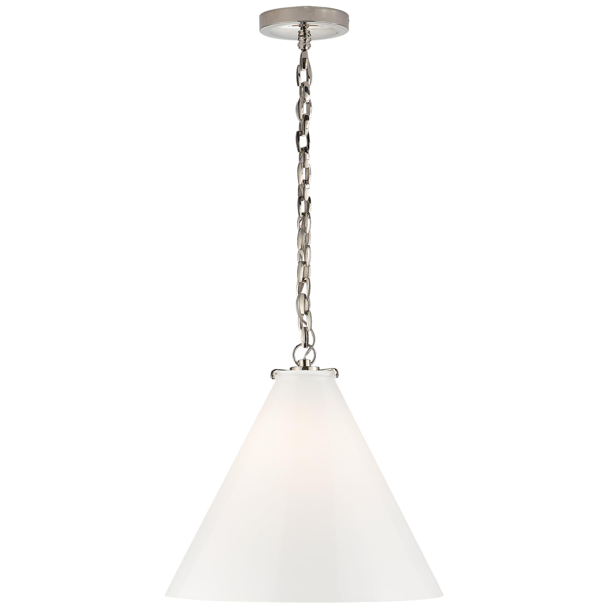 Shown in Polished Nickel finish and White glass