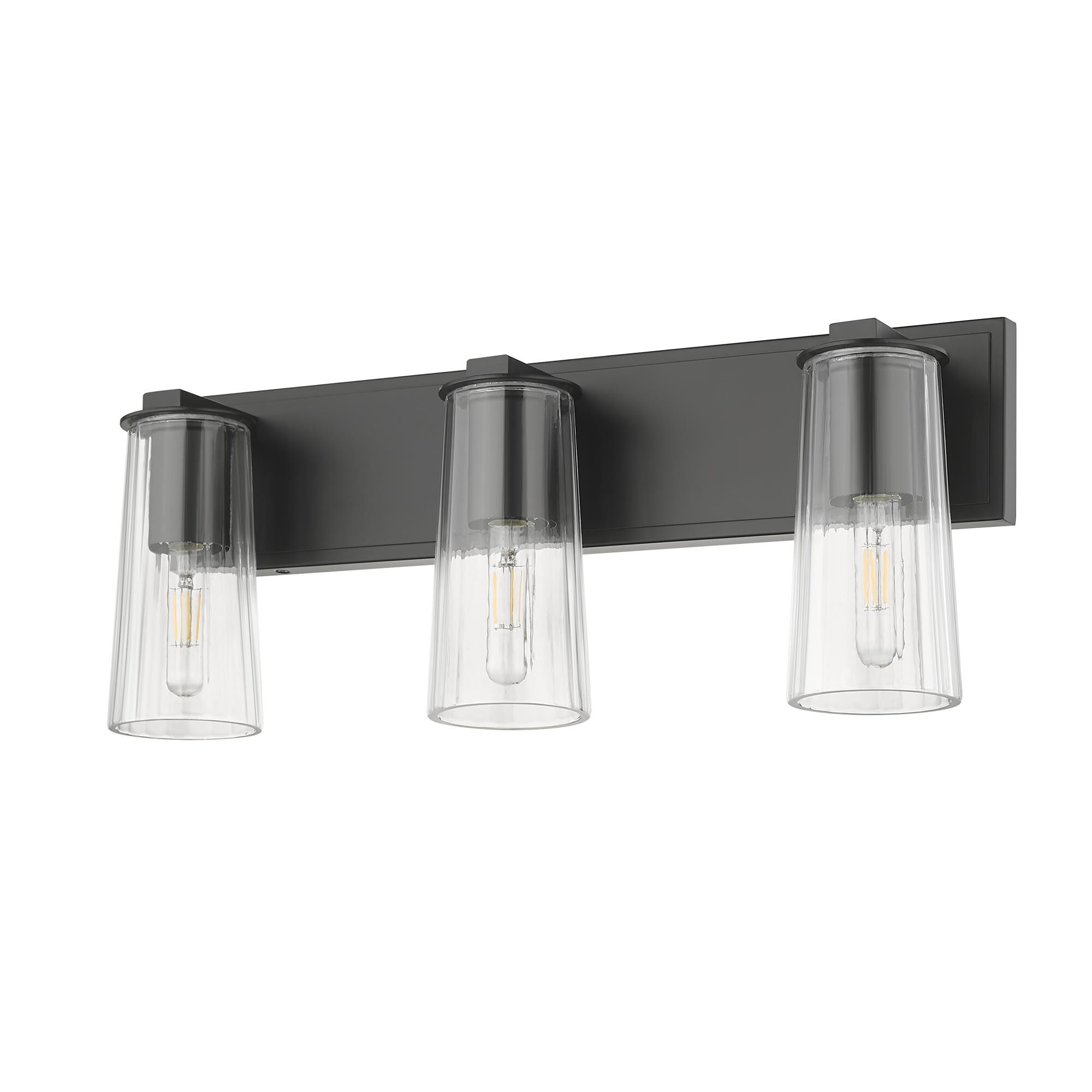 Shown in Matte Black finish and Clear glass and Clear shade
