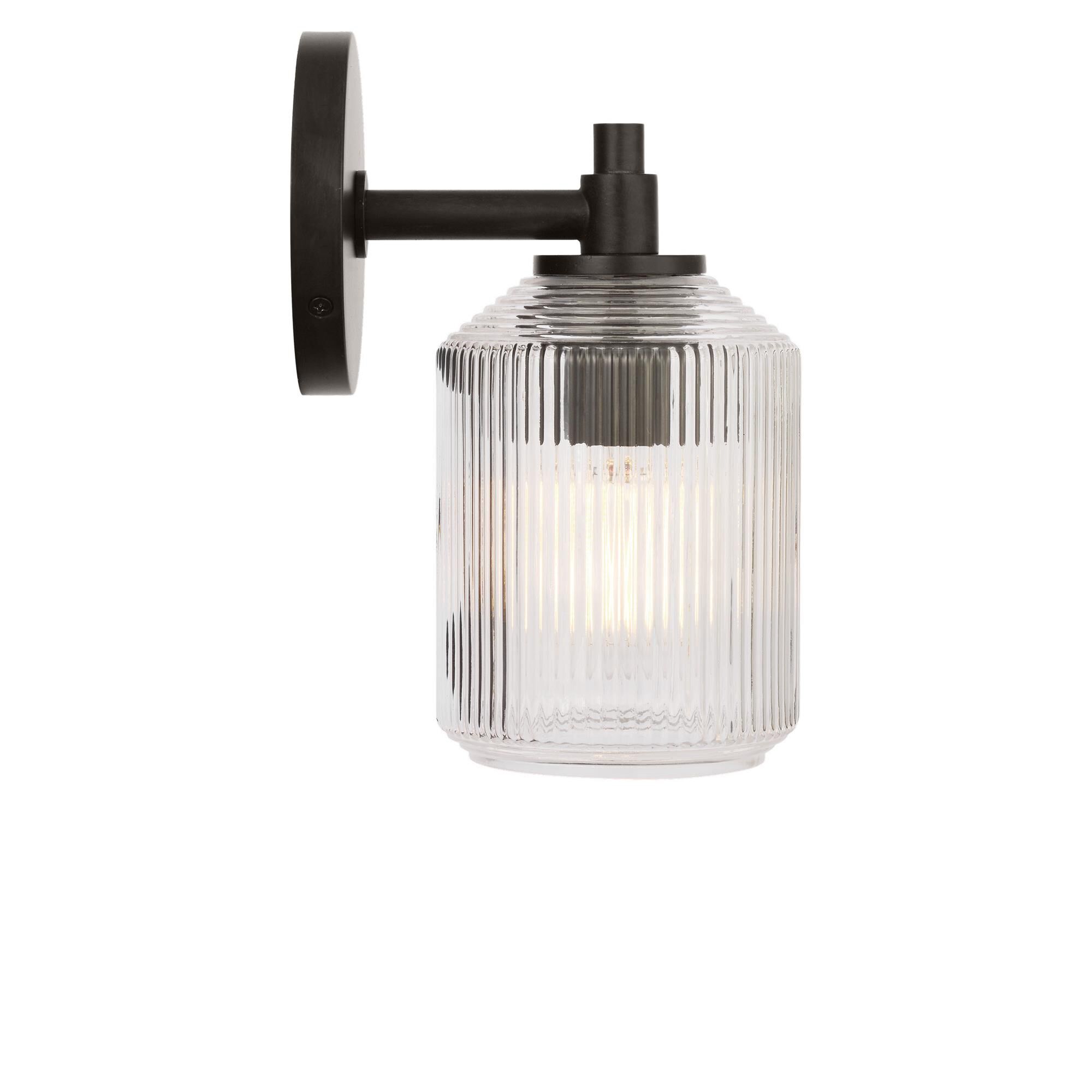 Shown in Aged Iron finish and Clear Ribbed glass