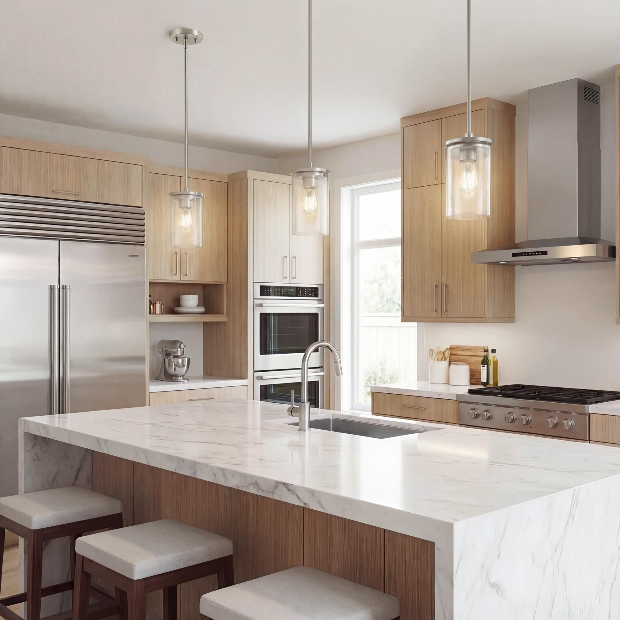 Shown in Brushed Nickel finish and Clear glass