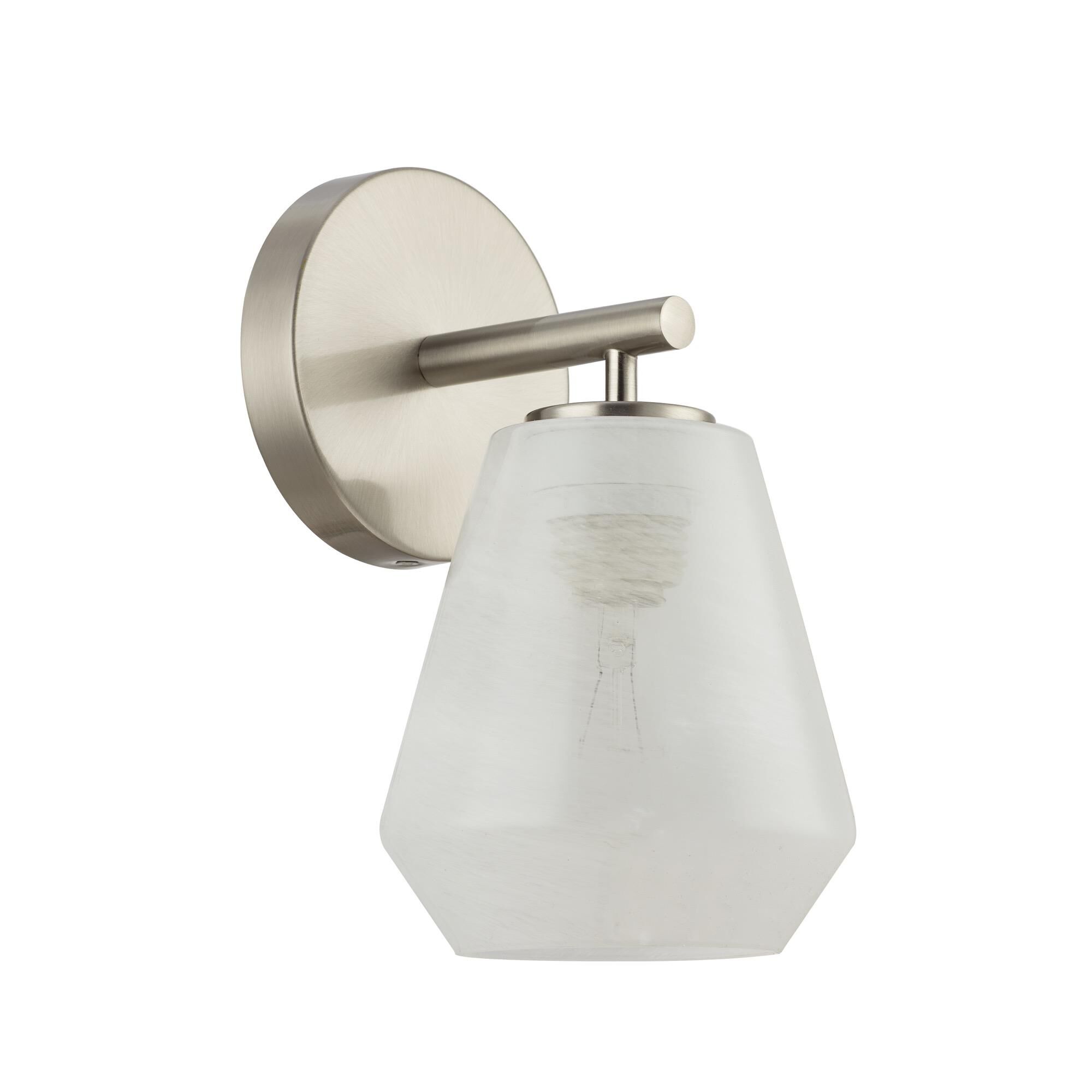 Shown in Brushed Nickel finish and Wispy White glass