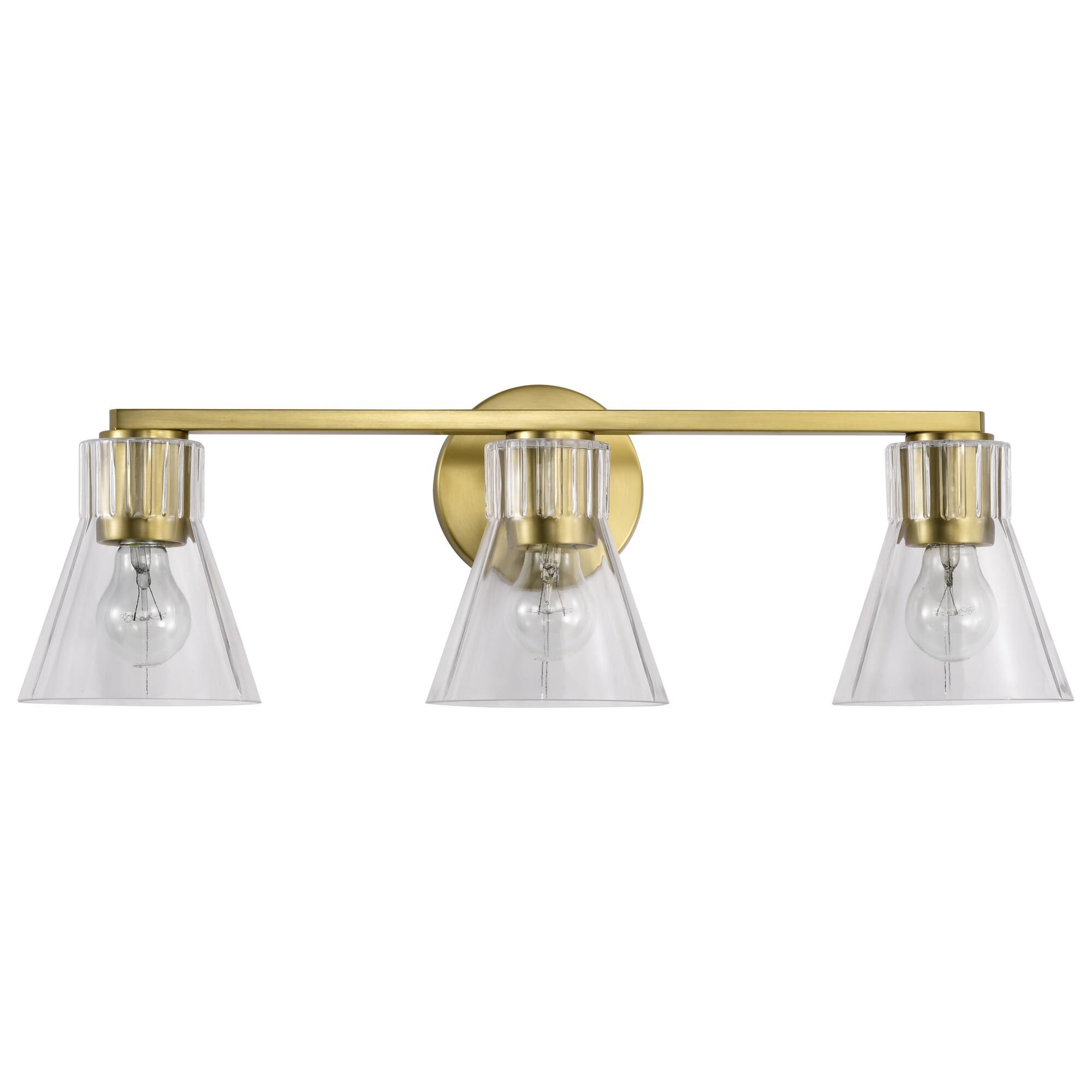 Shown in Vintage Brass finish and Clear glass