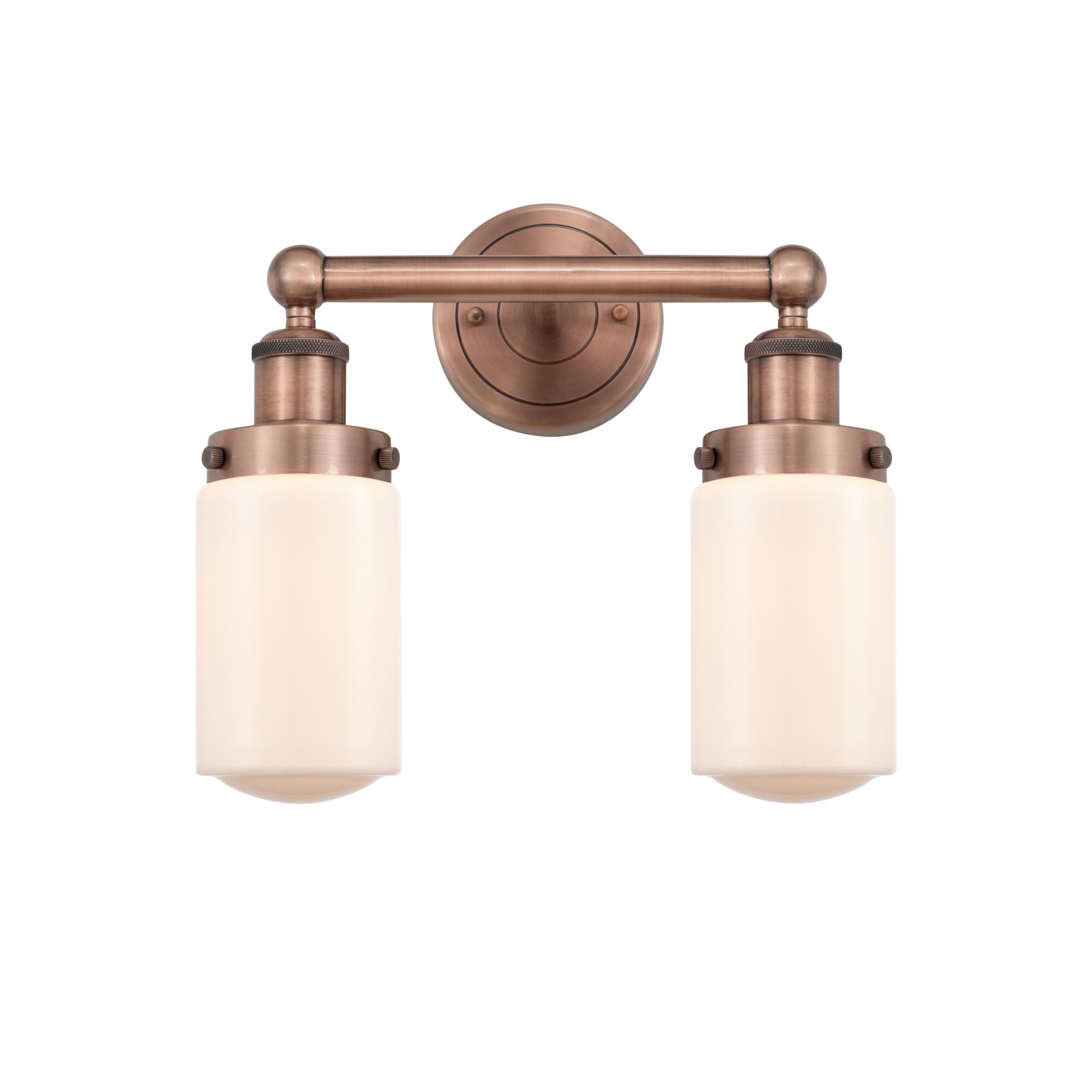 Shown in Antique Copper finish and Matte White glass