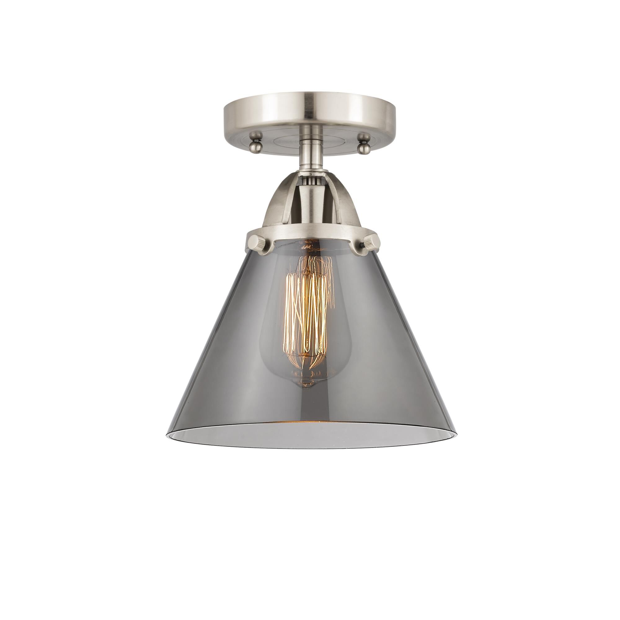 Shown in Brushed Satin Nickel finish and Plated Smoke Large Cone glass and No Shade shade