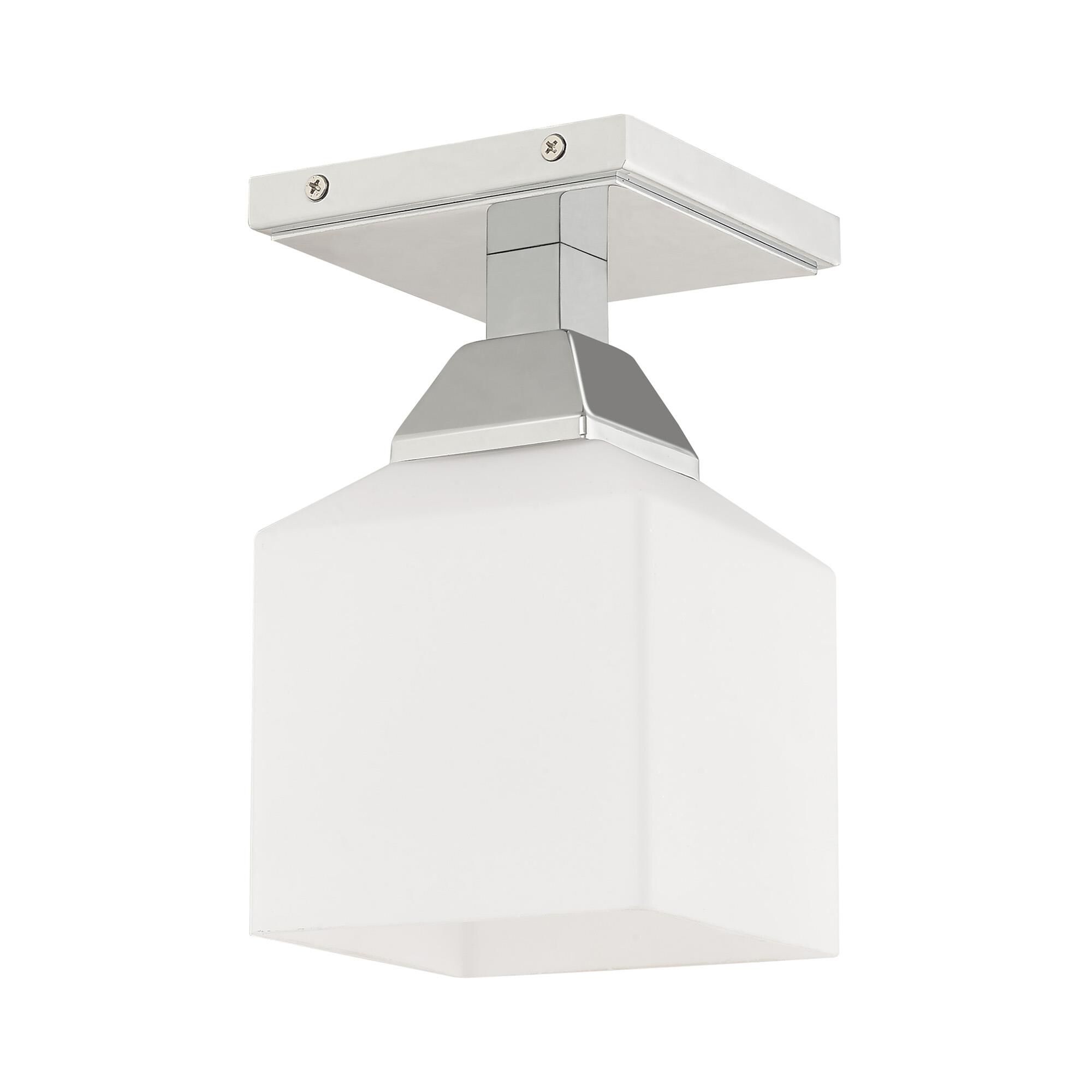 Shown in Polished Chrome finish and Hand Blown Satin Opal White glass