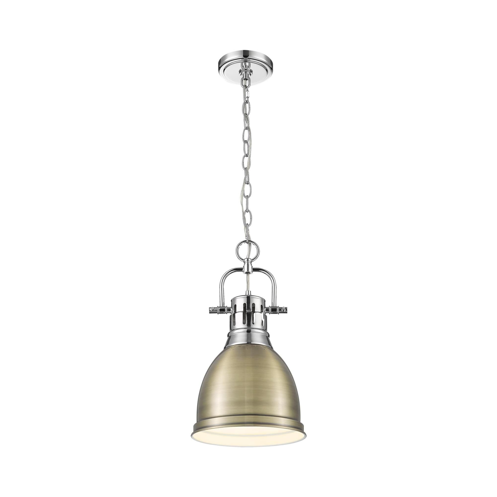 Shown in Chrome finish and Aged Brass shade