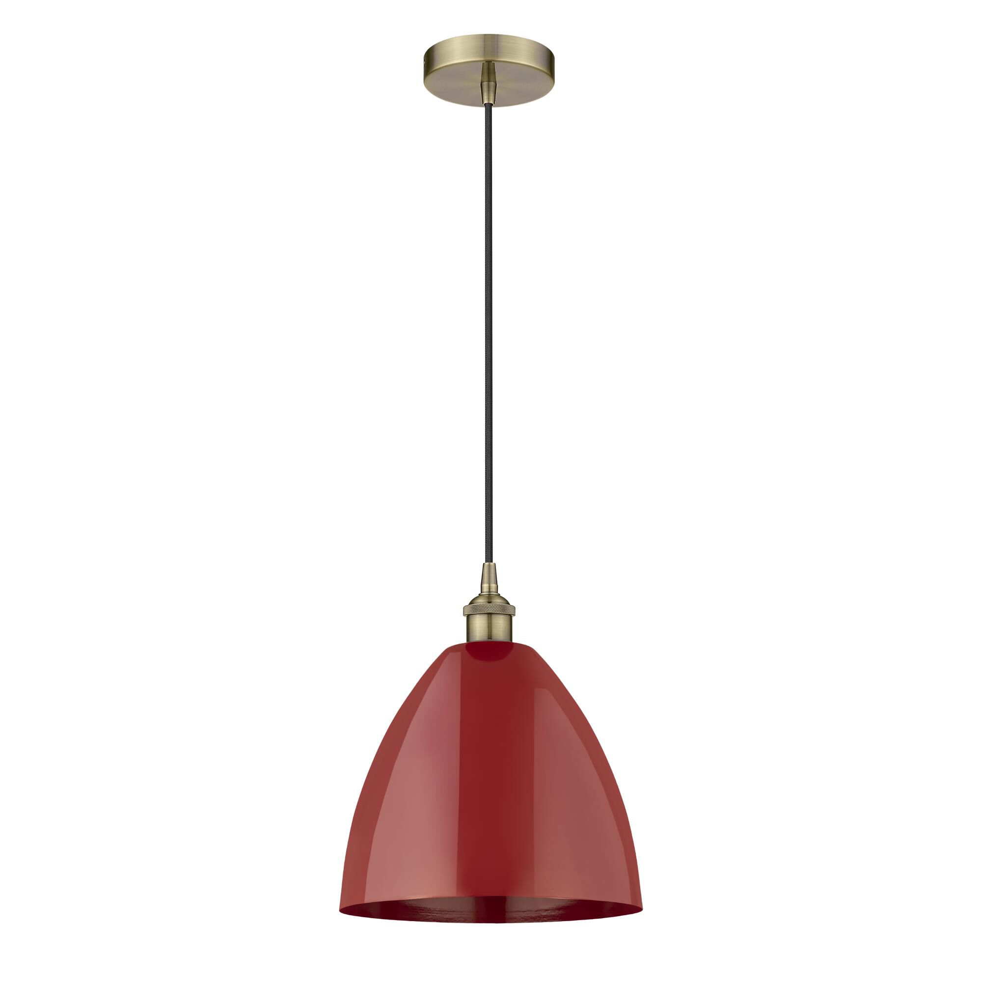 Shown in Antique Brass finish and Red Plymouth Dome shade