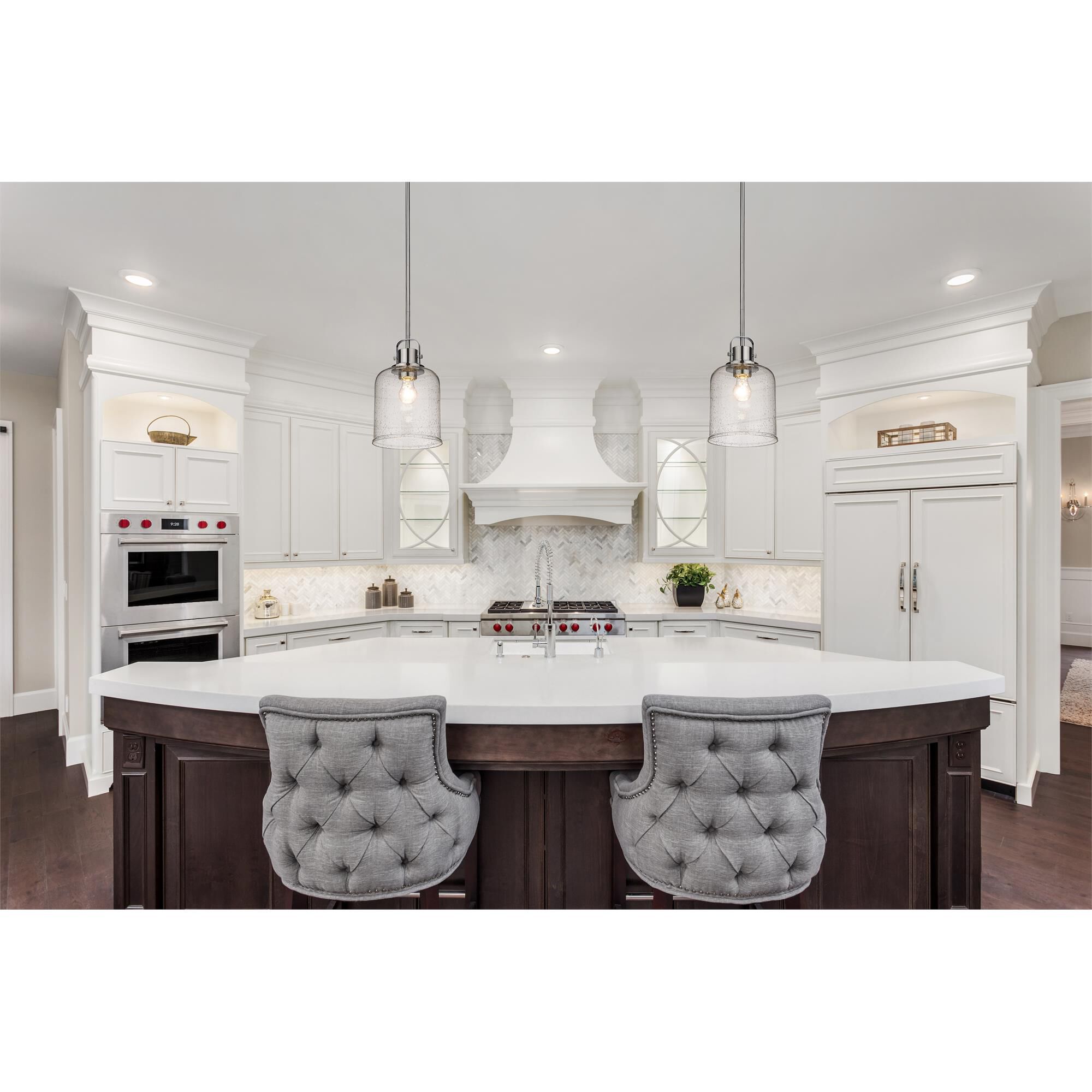 Shown in Chrome finish and Clear Seeded glass and No Shade shade