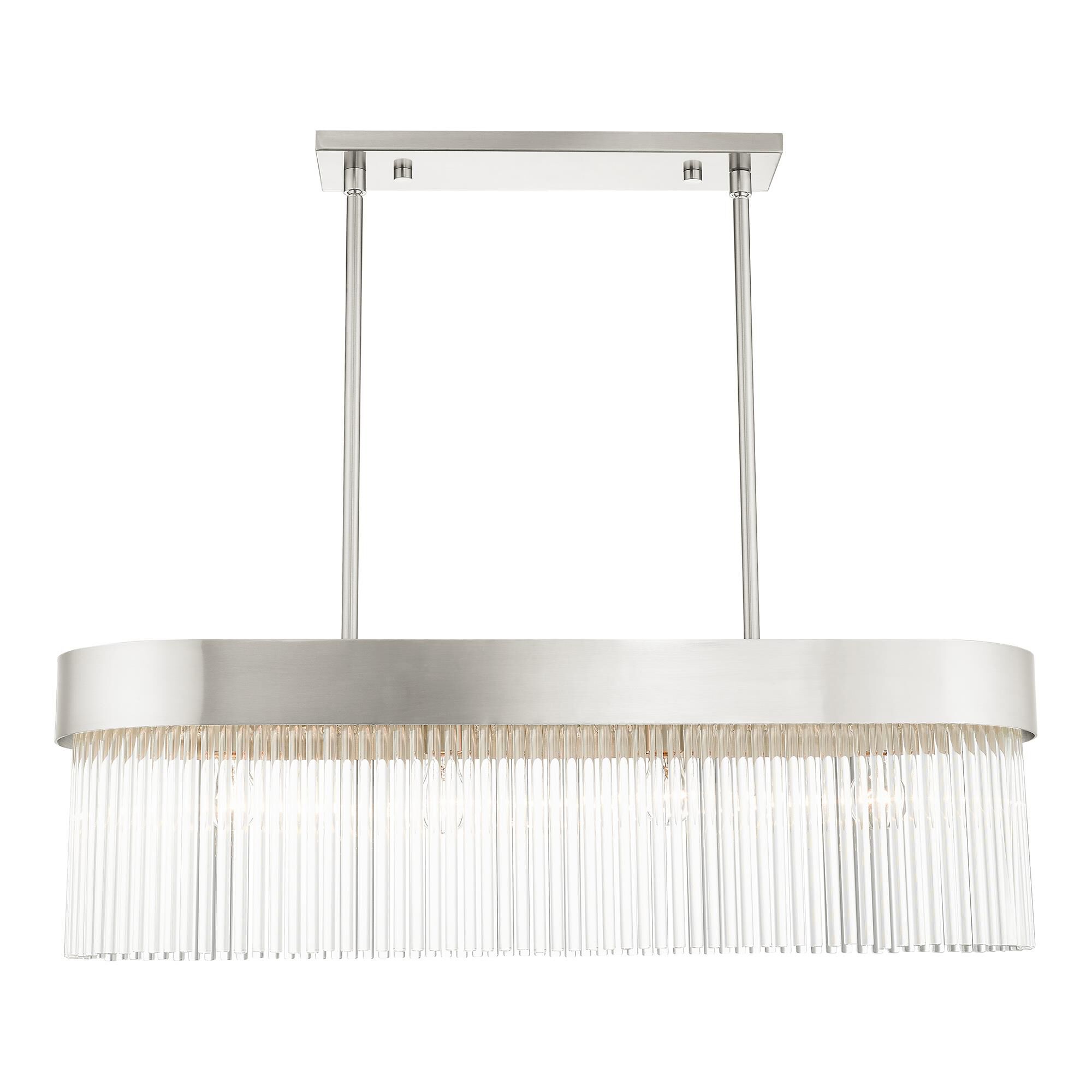 Shown in Brushed Nickel finish and Brushed Nickel Drum Shade With Clear Crystal Rods glass and Brushed Nickel Drum  With Clear Crystal Rods shade