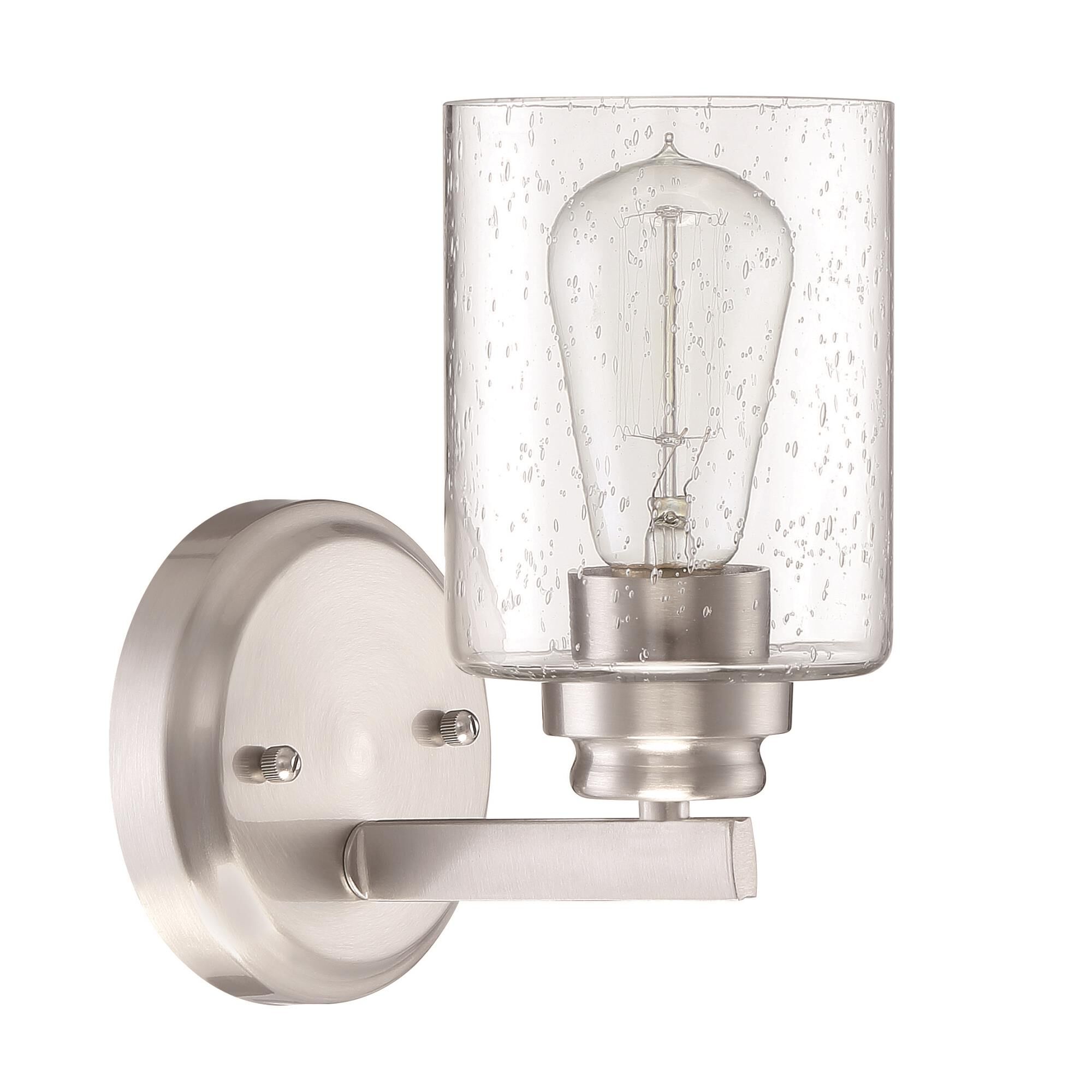 Shown in Brushed Polished Nickel finish and Clear Seeded glass and Glass shade