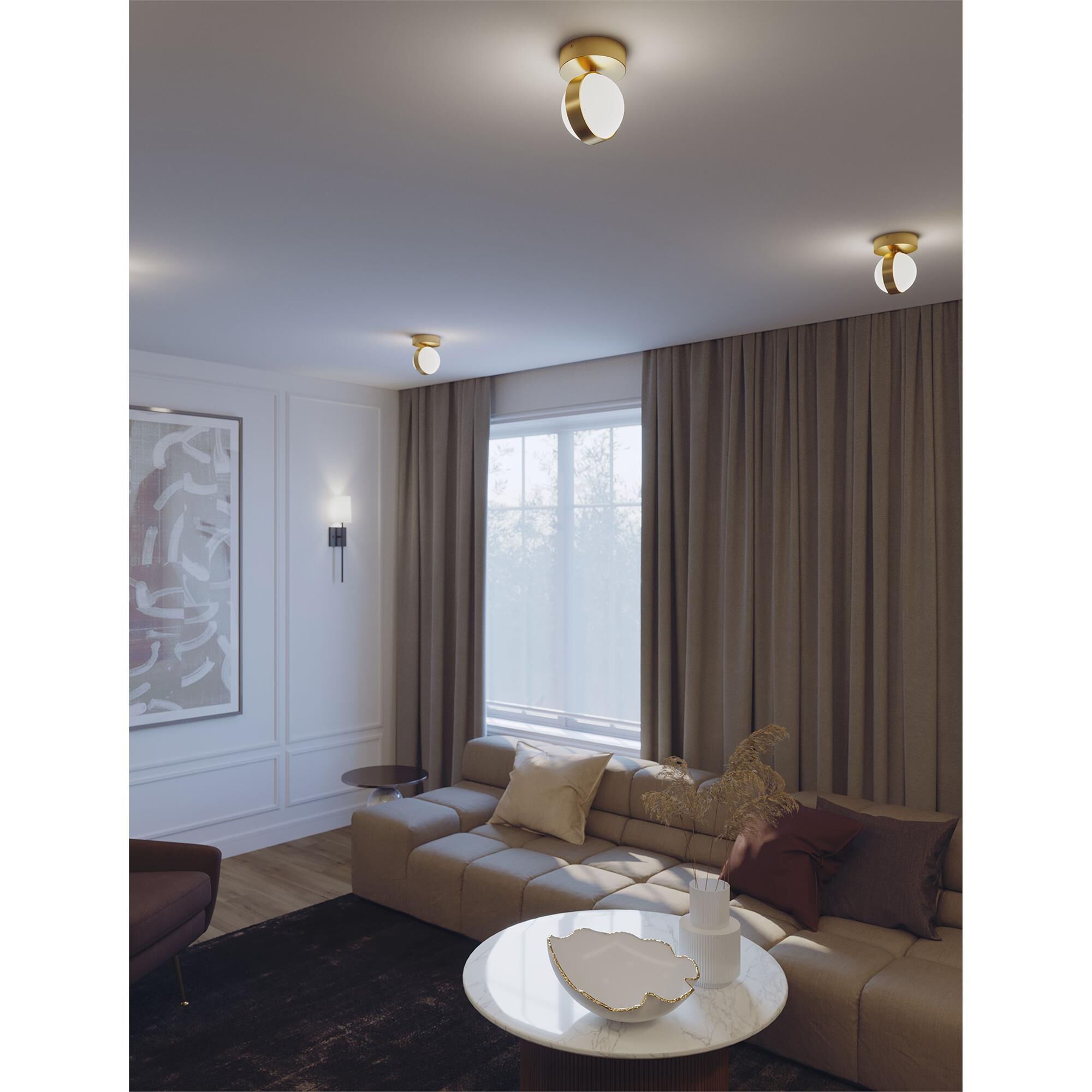 Shown in Light Antique Brass finish and White shade
