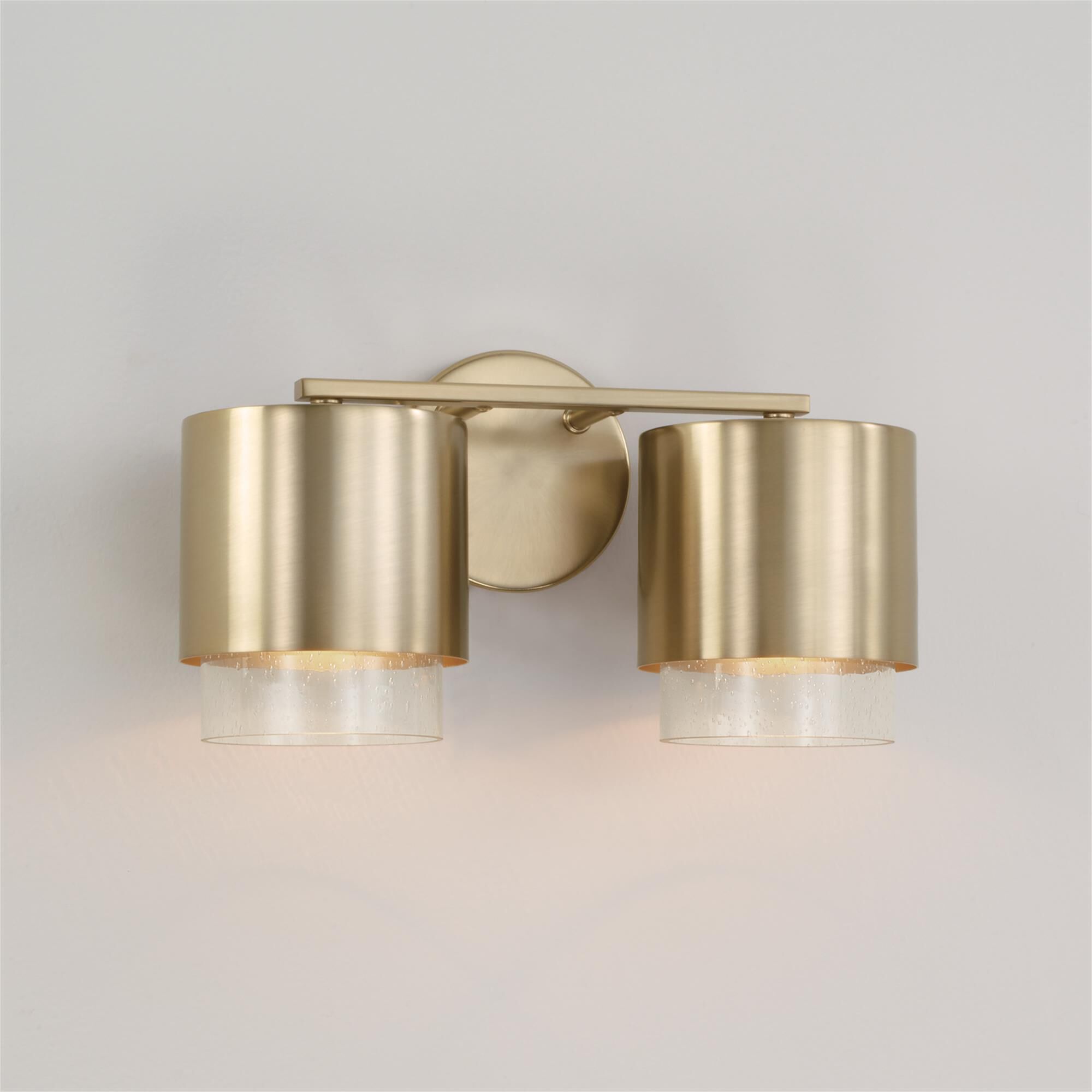 Shown in Matte Brass finish and Clear Seeded glass and Metal shade