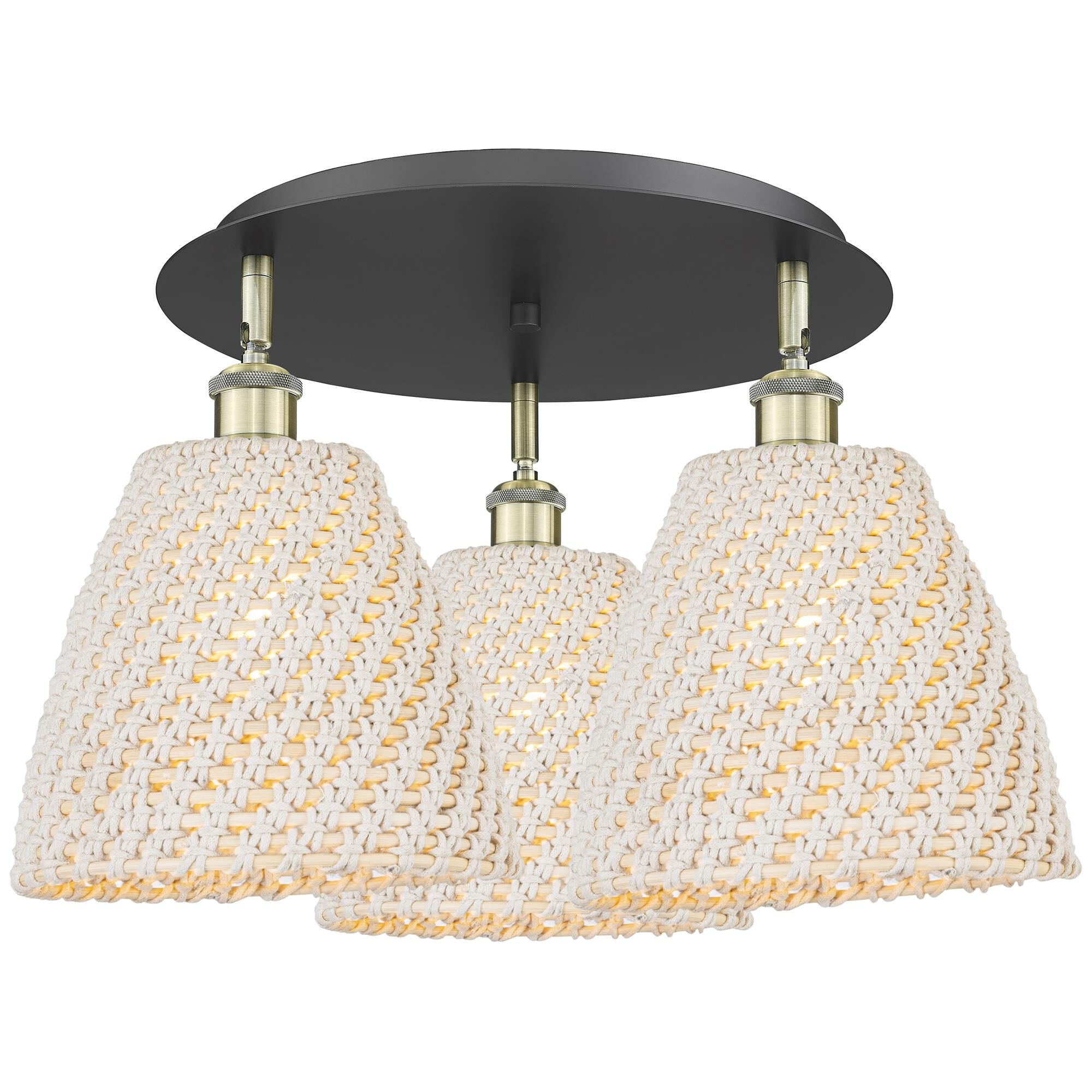 Shown in Black Antique Brass finish and Natural shade