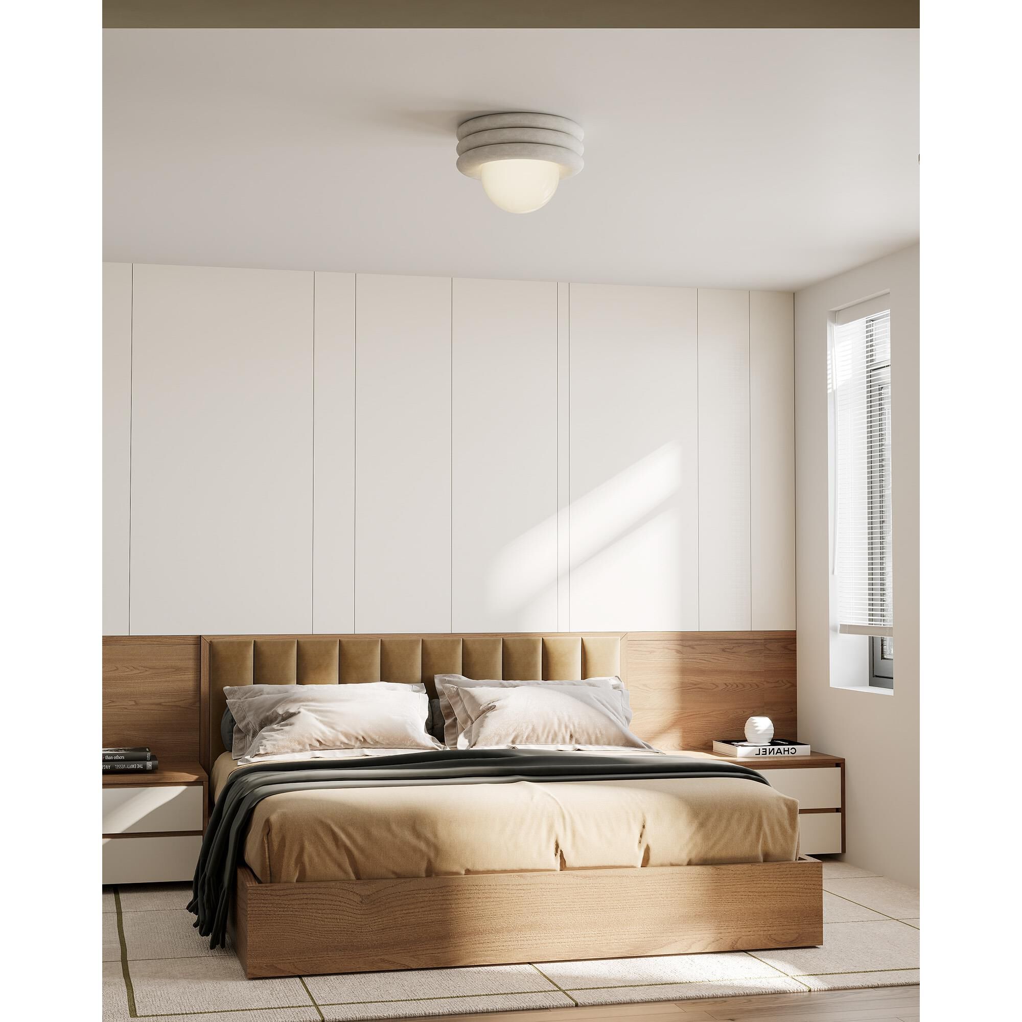 Shown in Antique White finish and Opal glass