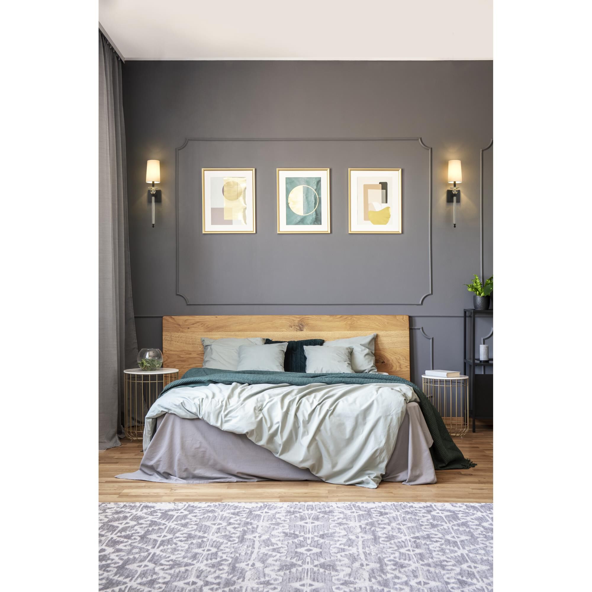 Shown in Matte Black finish and Fabric glass and Fabric shade