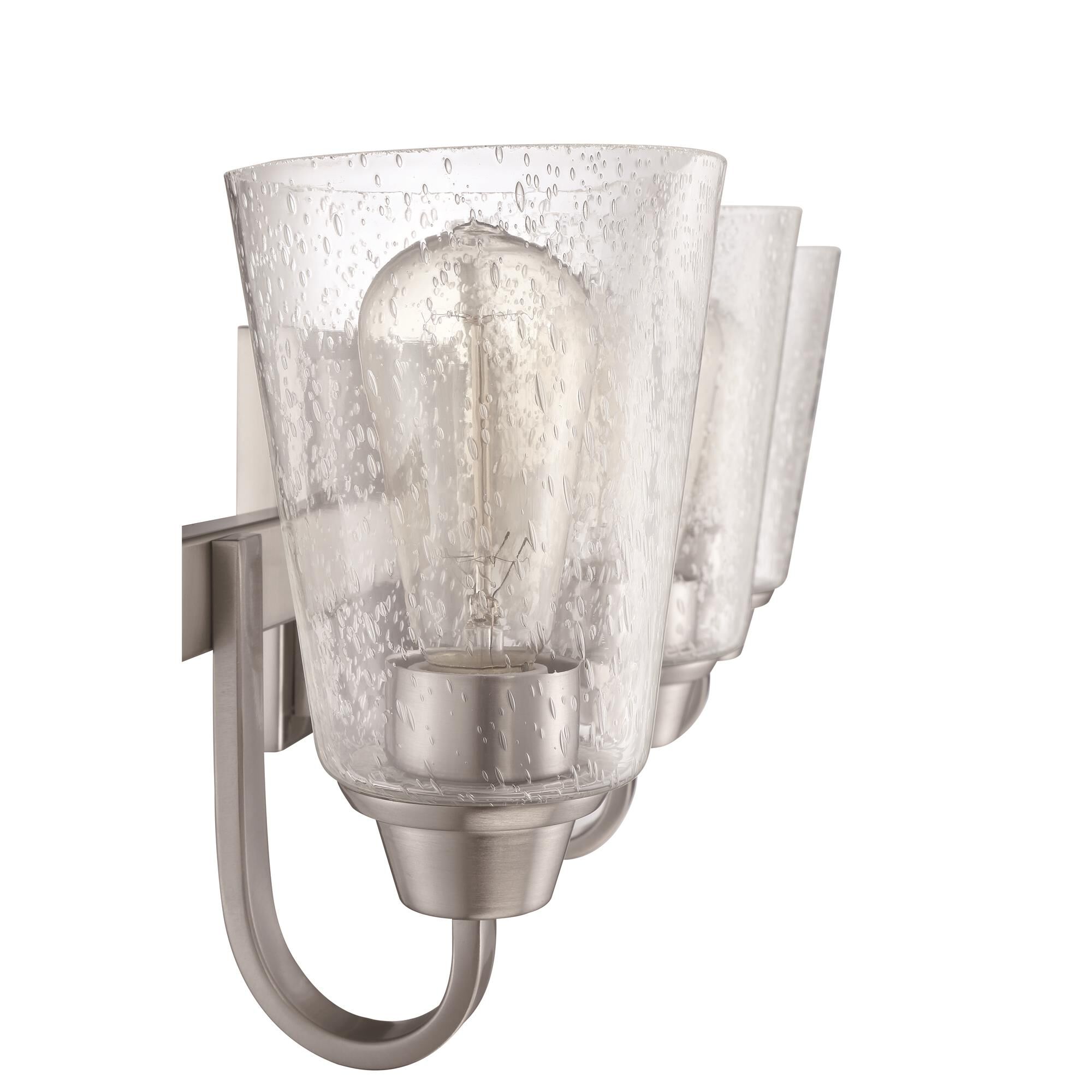 Shown in Brushed Polished Nickel finish and Clear Seeded glass and Glass shade