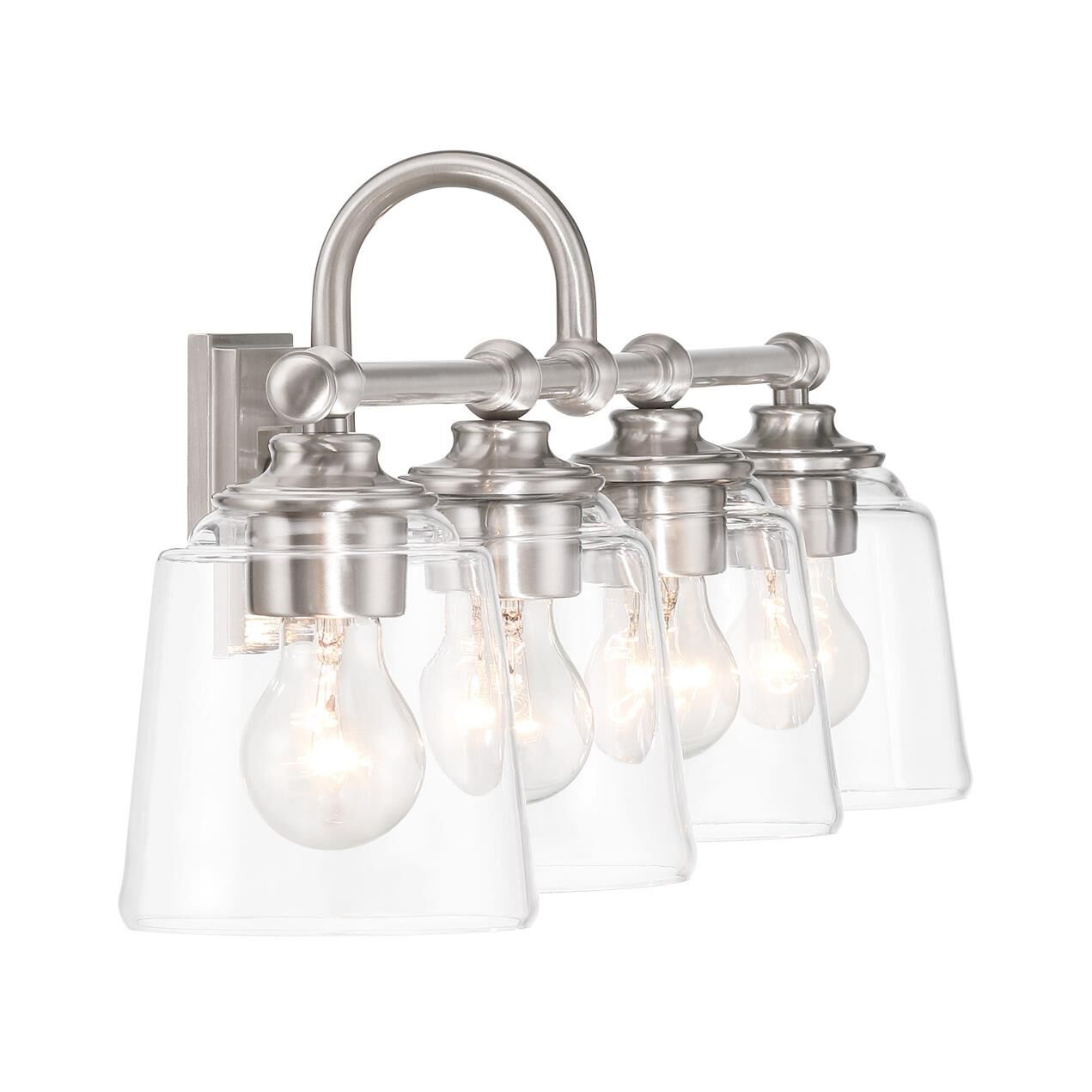 Shown in Brushed Nickel finish and Clear glass