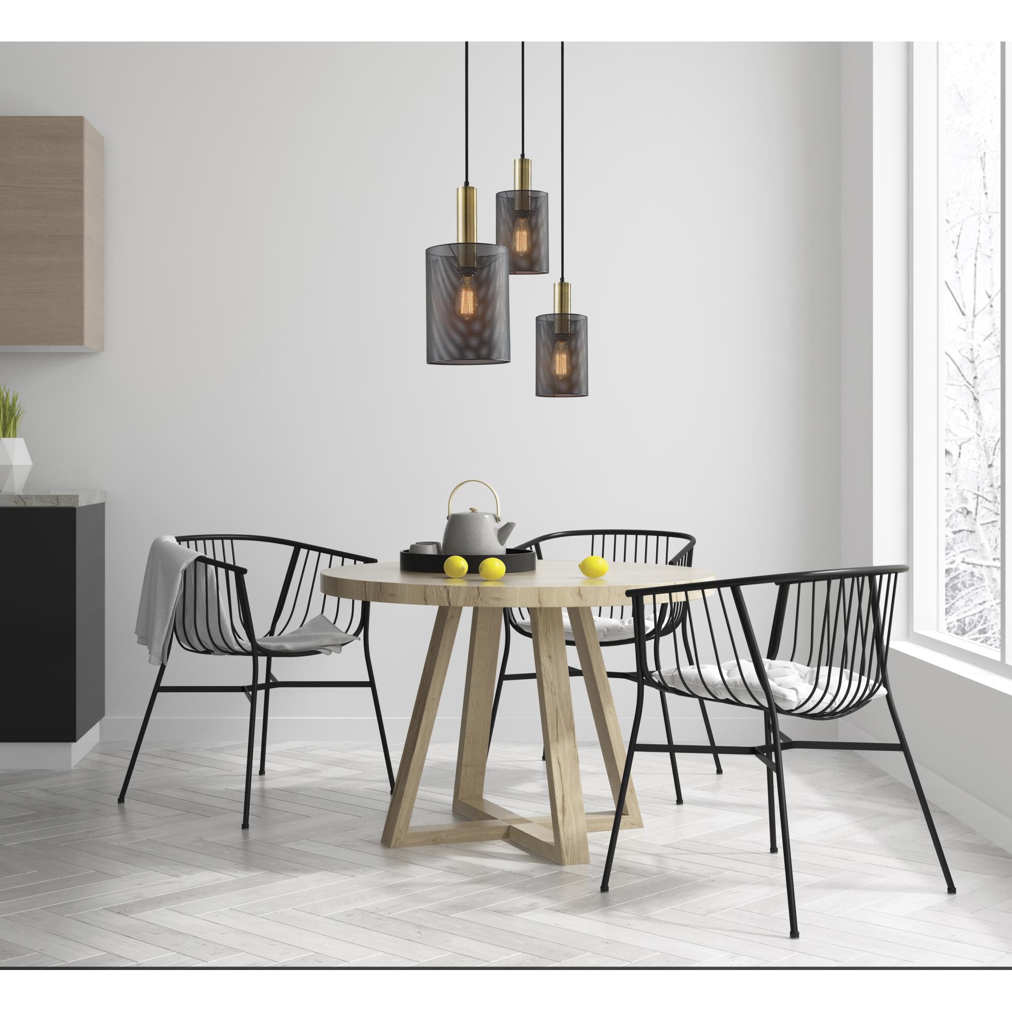 Shown in Black and Antique Brass finish and Black Metal Mesh shade