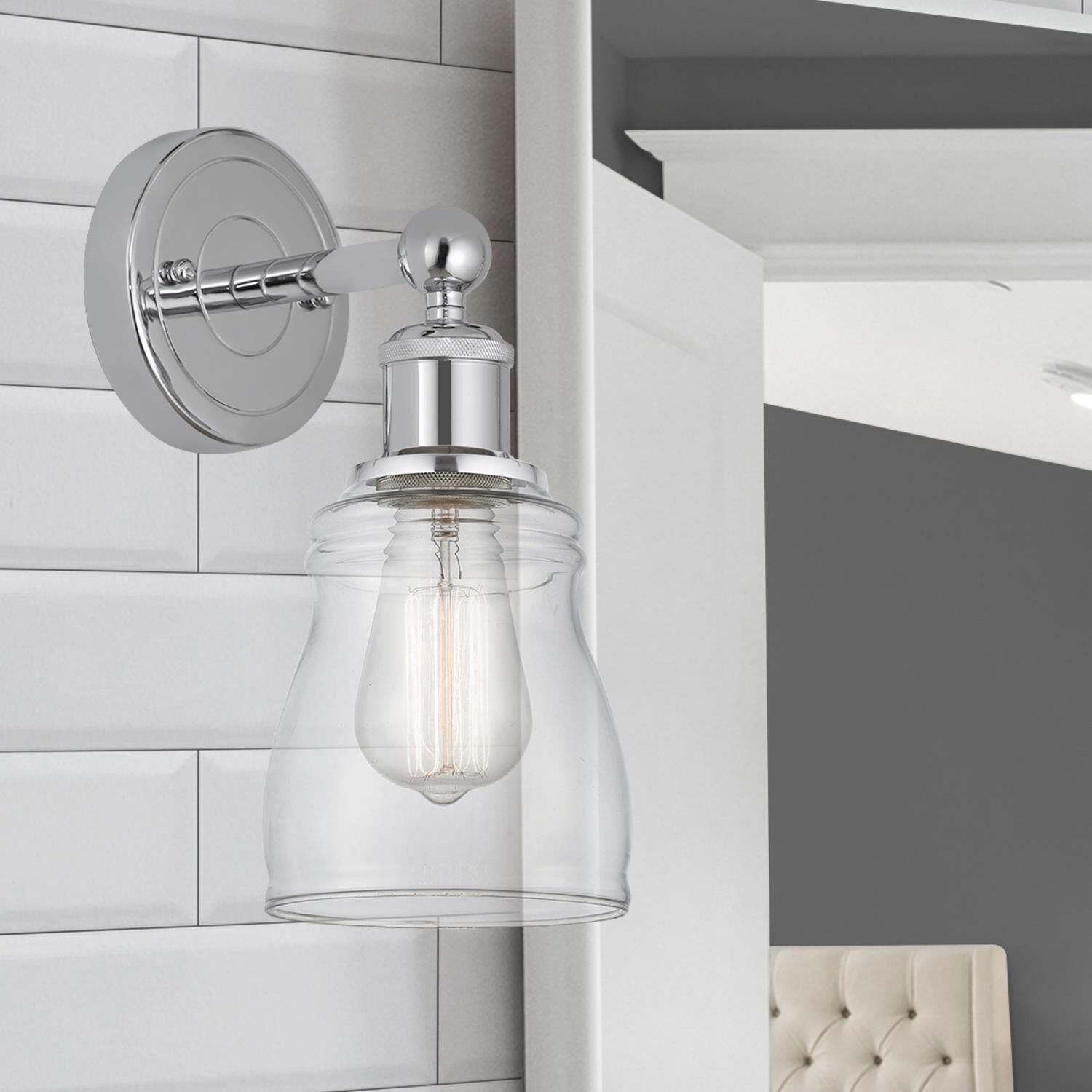 Shown in Polished Chrome  finish and Clear glass