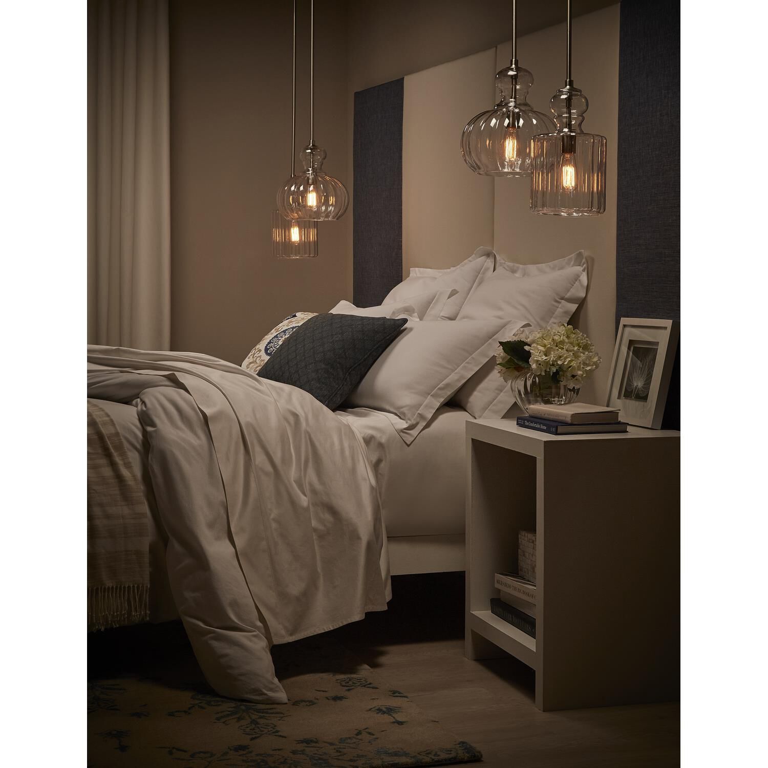 Shown in Brushed Nickel finish and Clear Ribbed glass