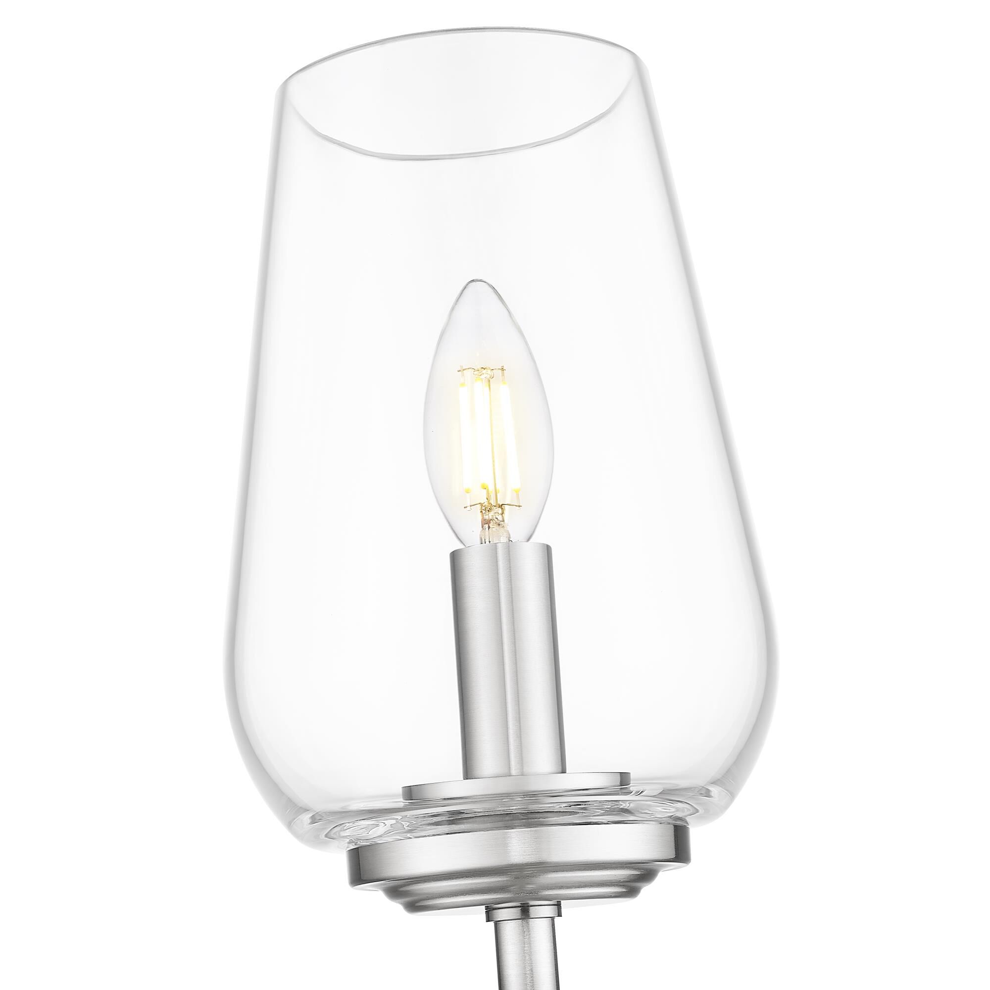 Shown in Brushed Nickel finish and Clear glass