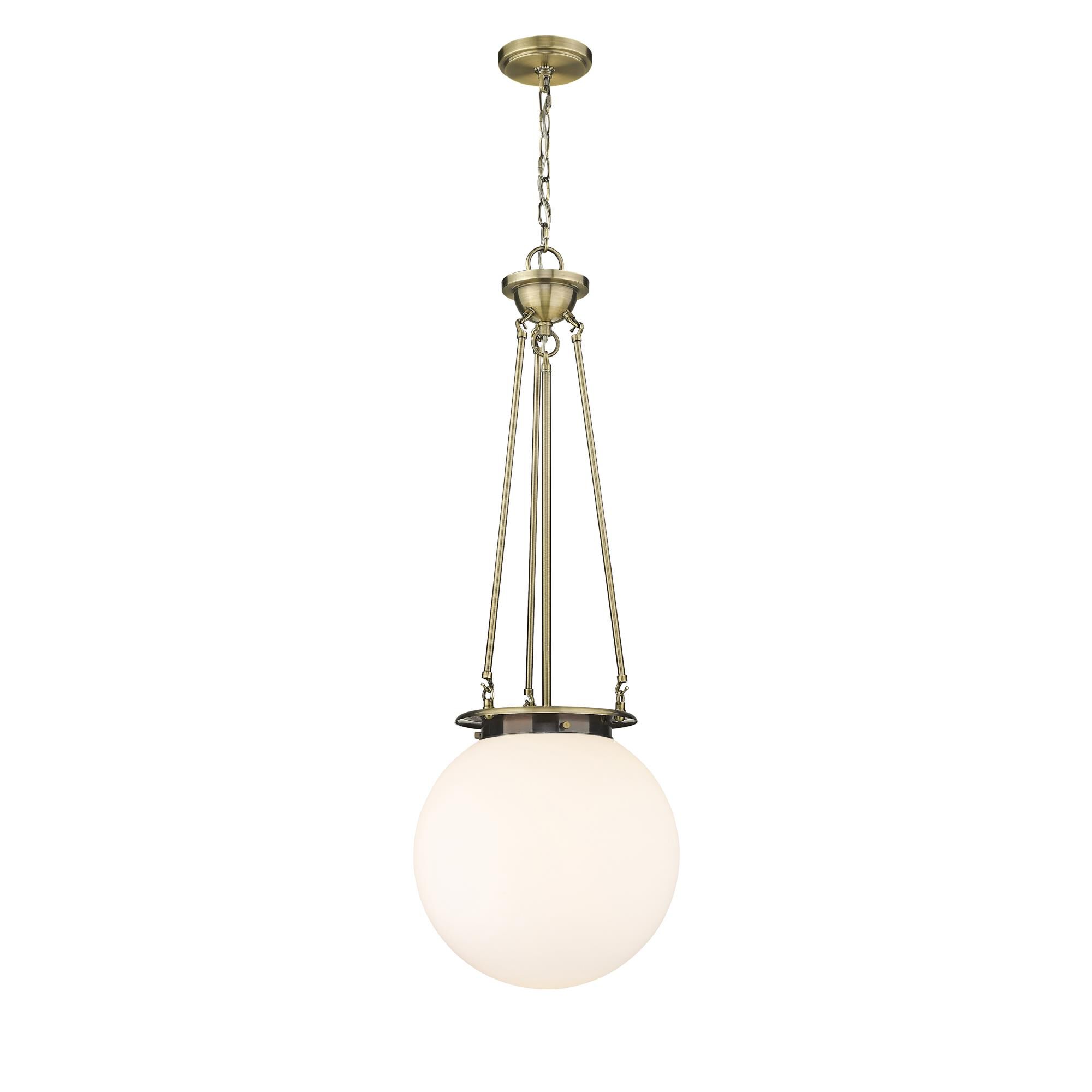 Shown in Antique Brass finish and Matte White glass