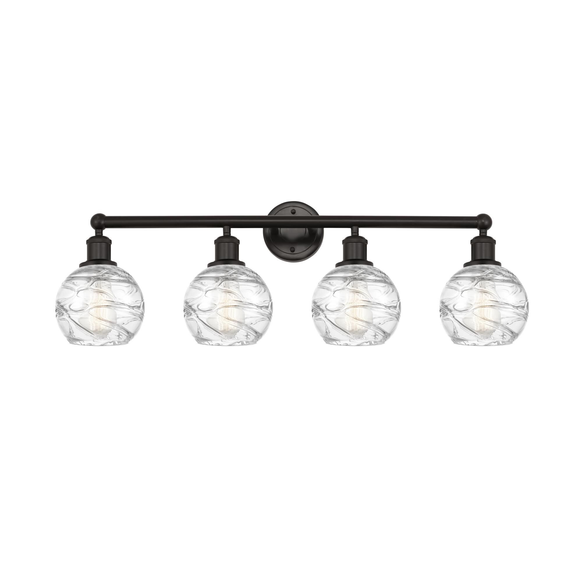 Shown in Oil Rubbed Bronze, Clear Deco Swirl finish and Clear Deco Swirl glass and Clear Deco Swirl Glass shade