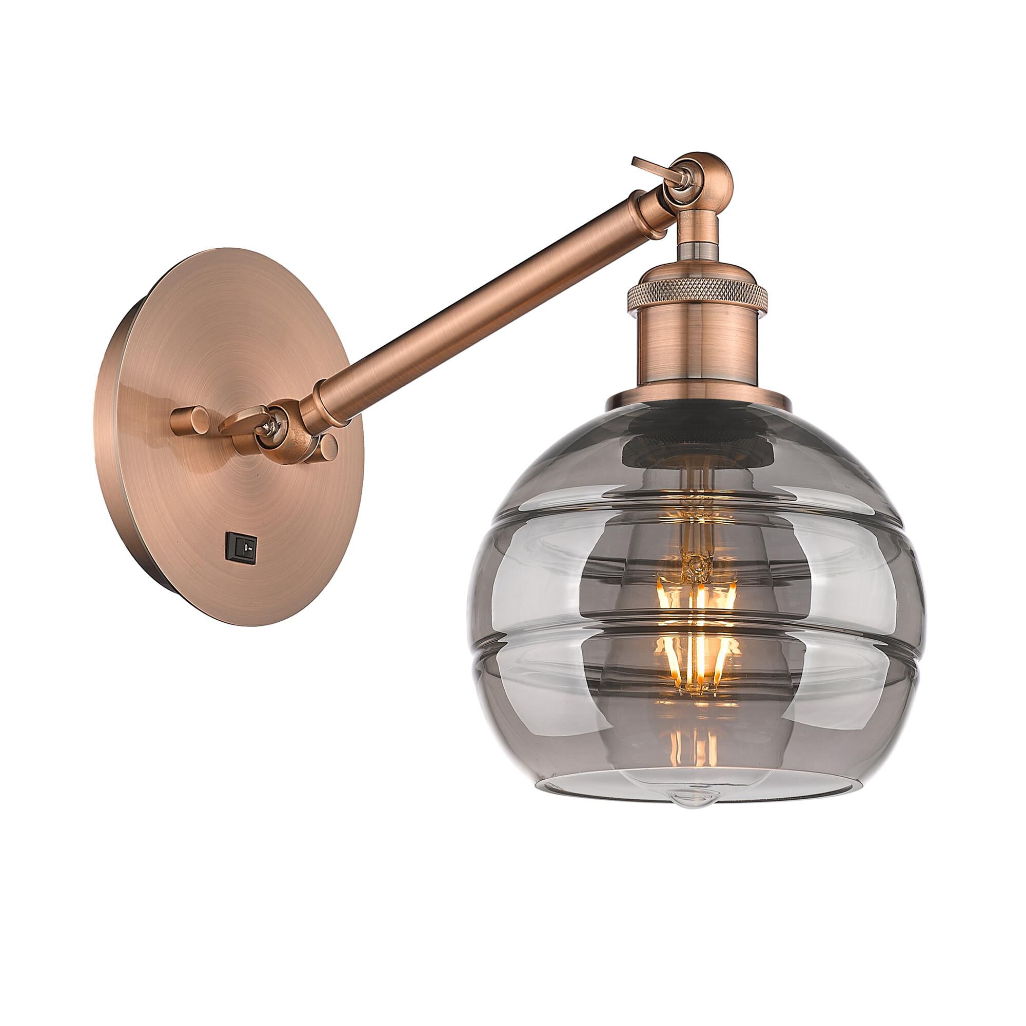 Shown in Antique Copper finish and Light Smoke glass