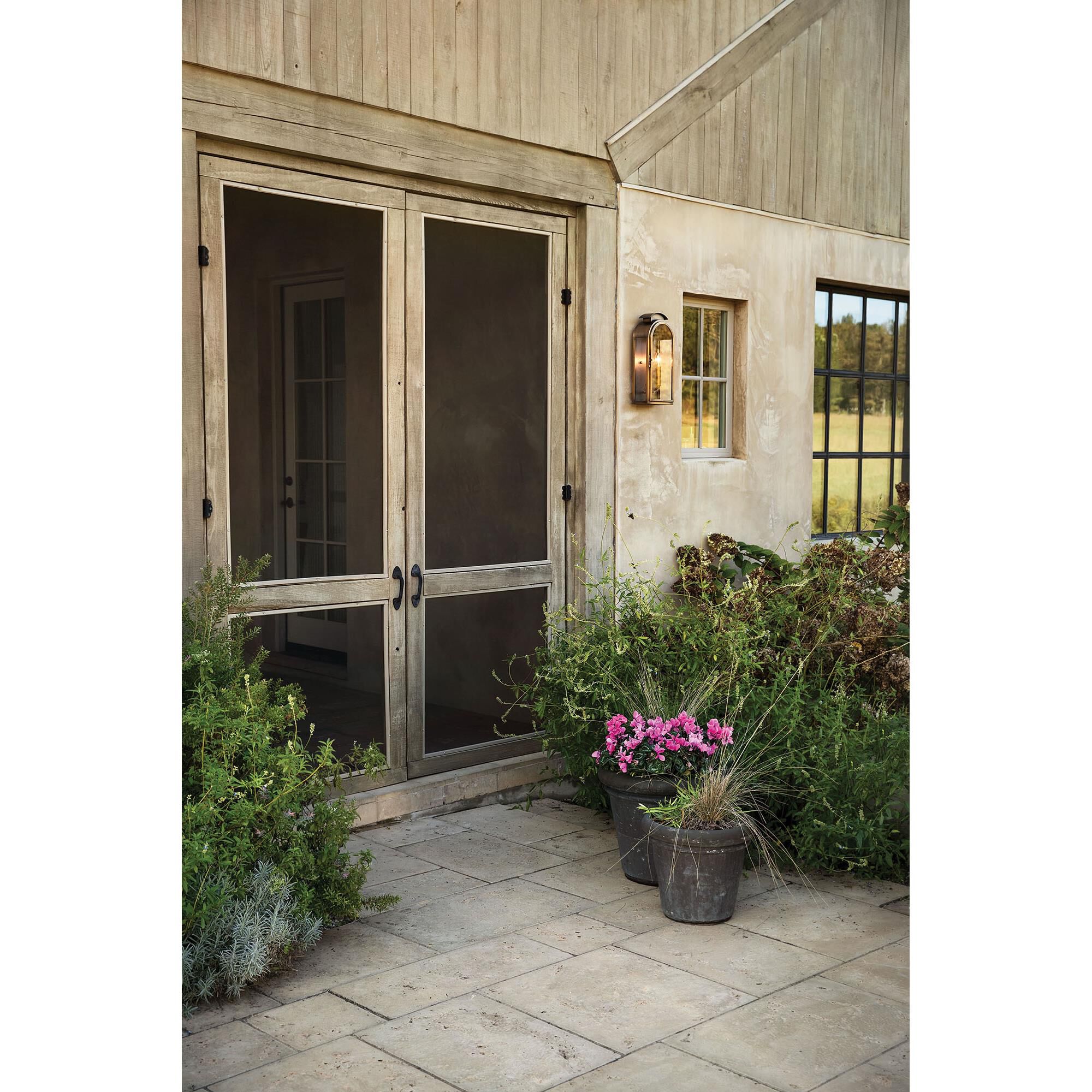 Shown in Light Antique Brass finish and Clear glass
