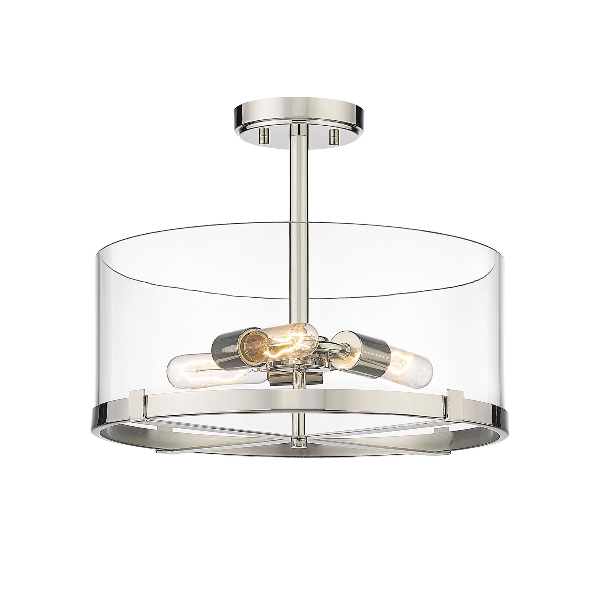 Shown in Polished Nickel finish and Glass shade