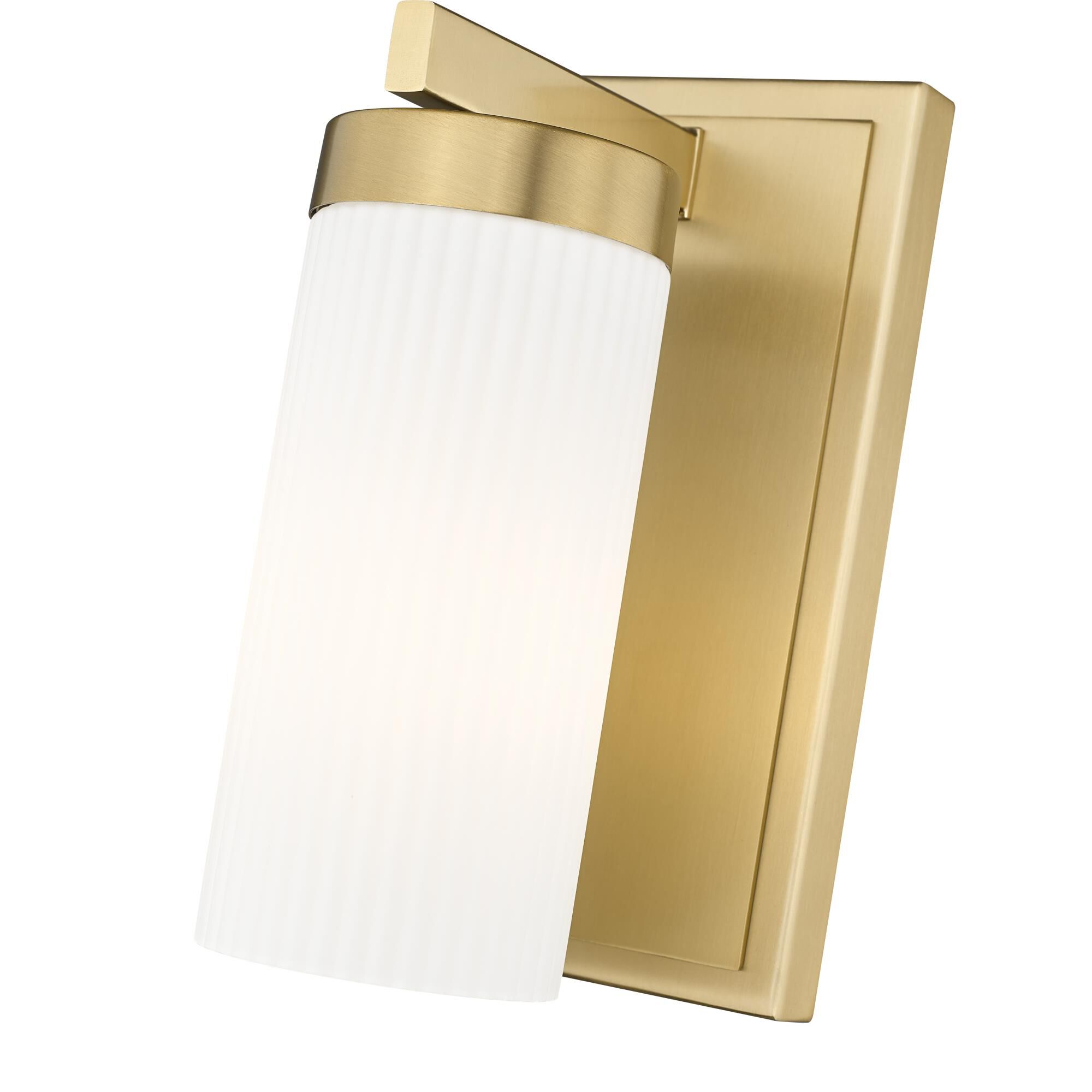 Shown in Modern Gold finish and White glass and White shade