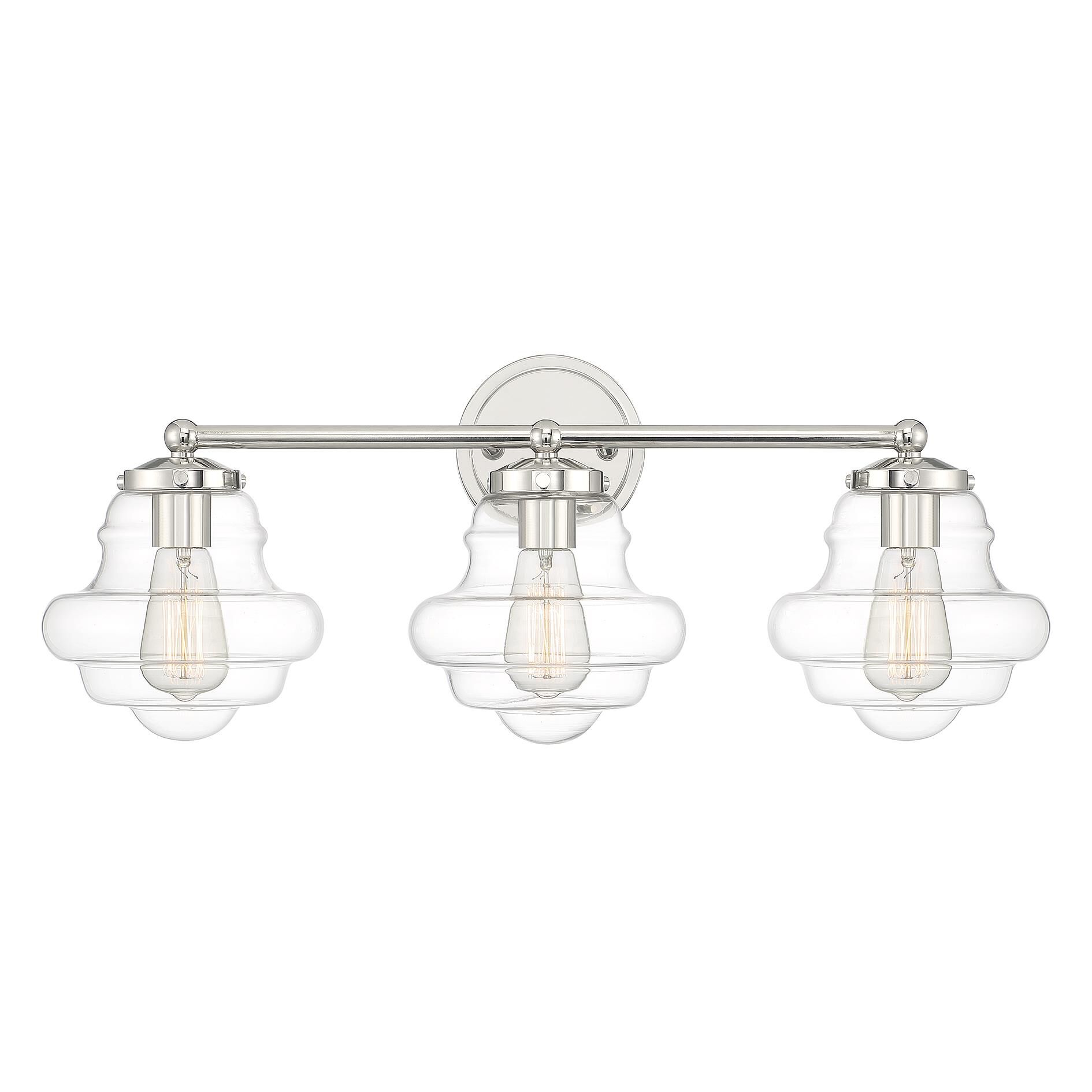 Shown in Polished Nickel finish and Clear glass and Glass shade