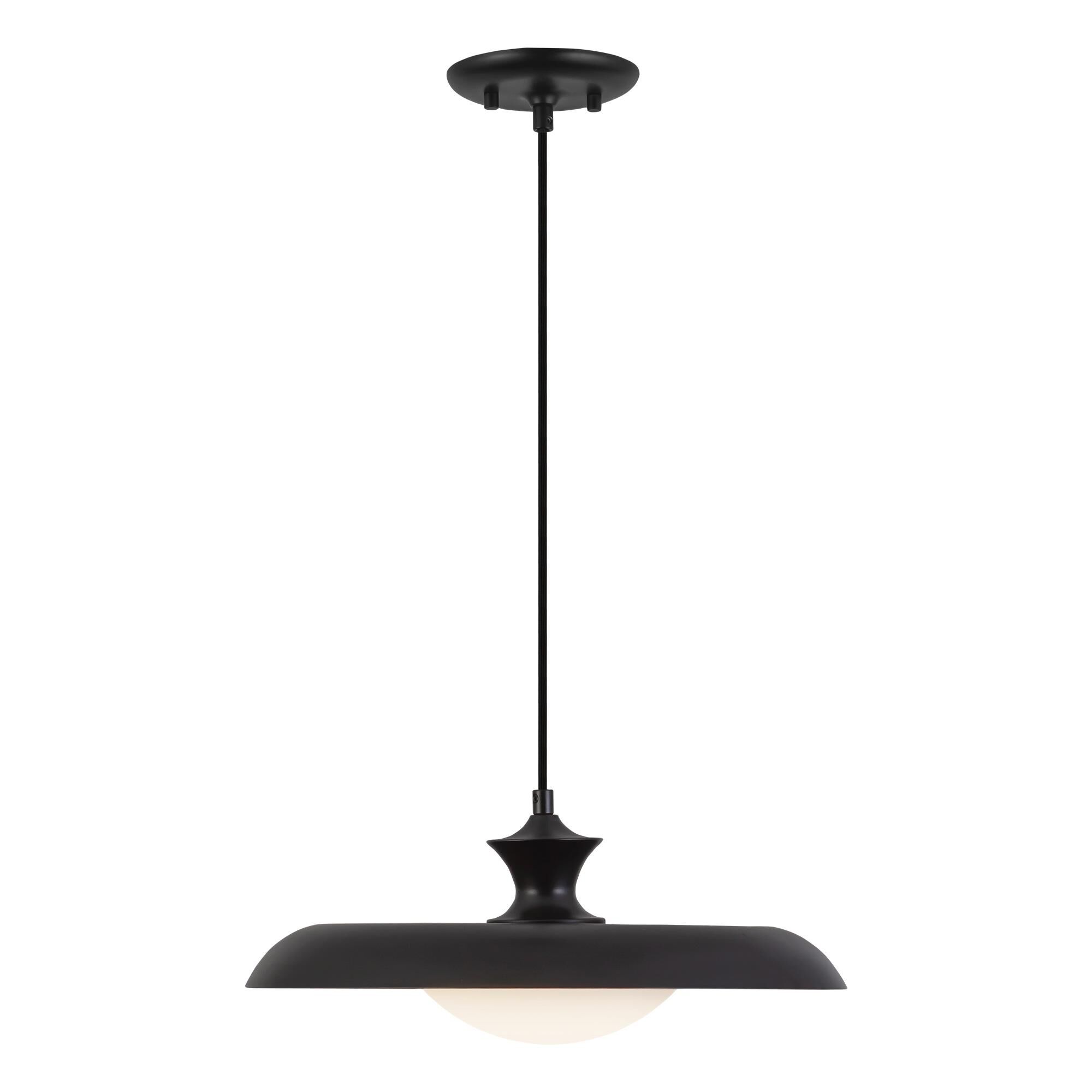 Shown in Glossy Black finish and Opal glass and Steel shade