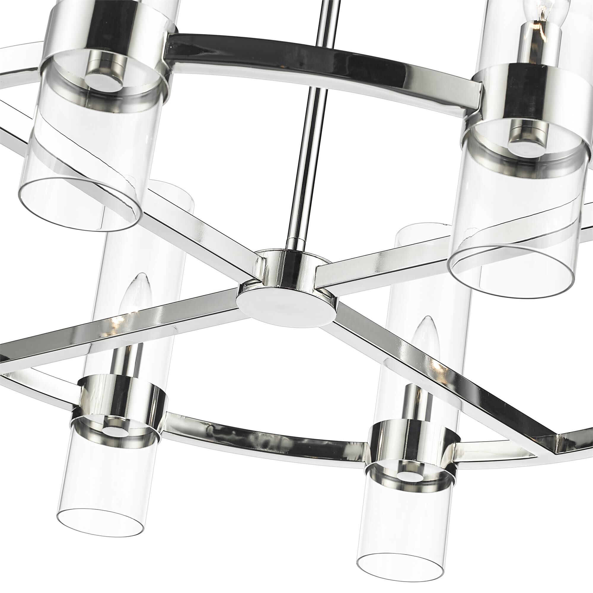 Shown in Polished Nickel finish and Glass shade