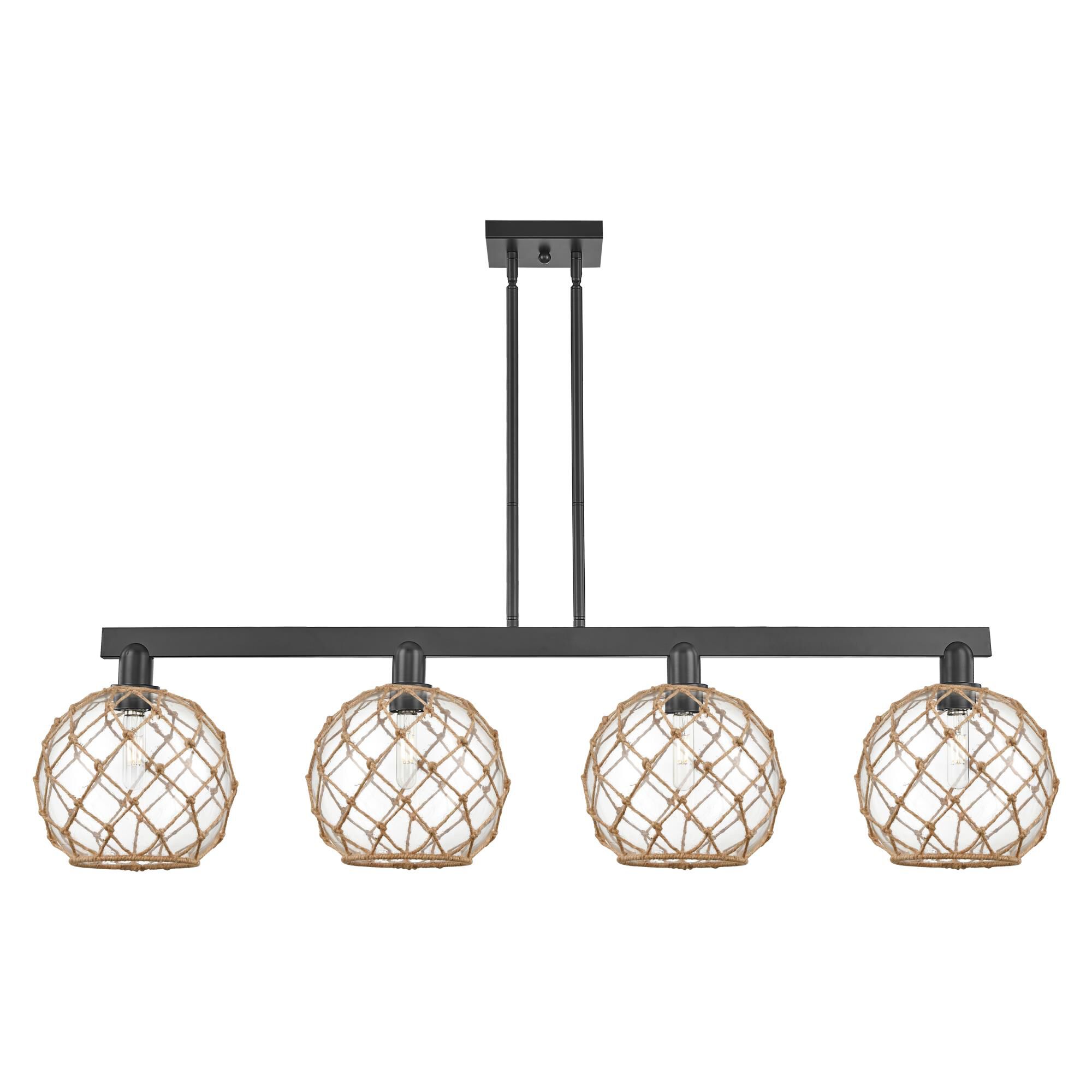 Shown in Matte Black finish and Clear with Brown Rope glass