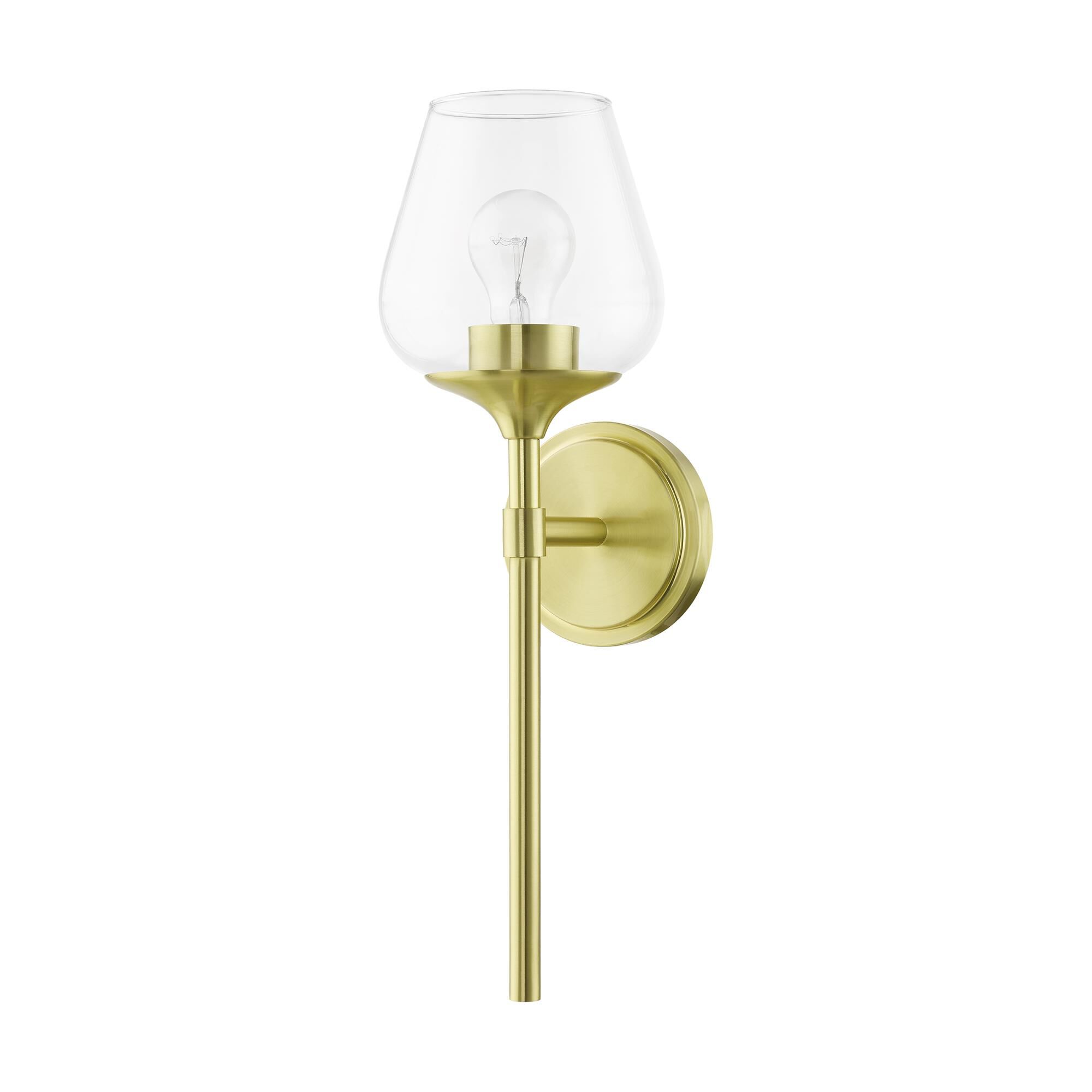 Shown in Satin Brass finish and Clear glass