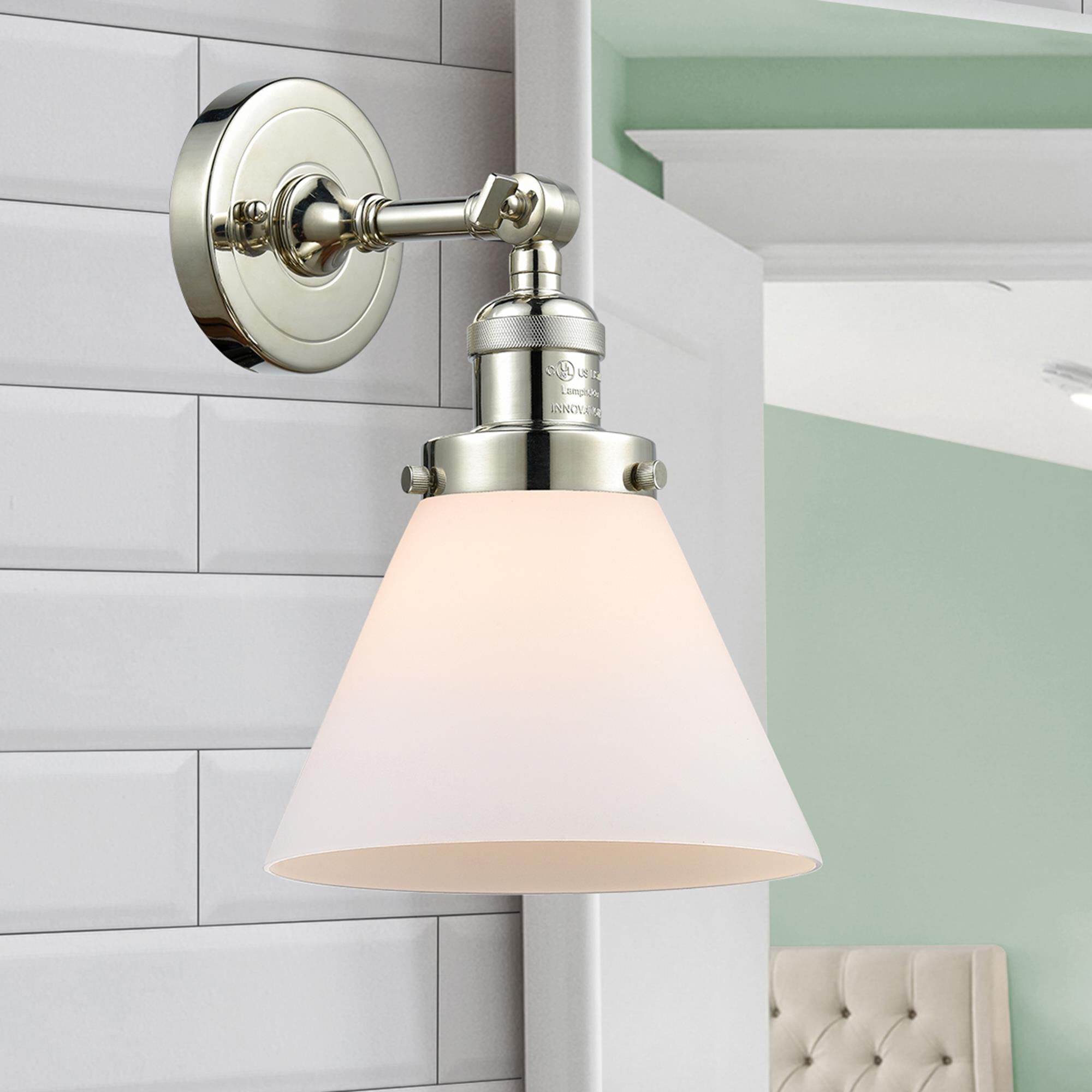 Shown in Polished Nickel finish and Matte White Cased glass