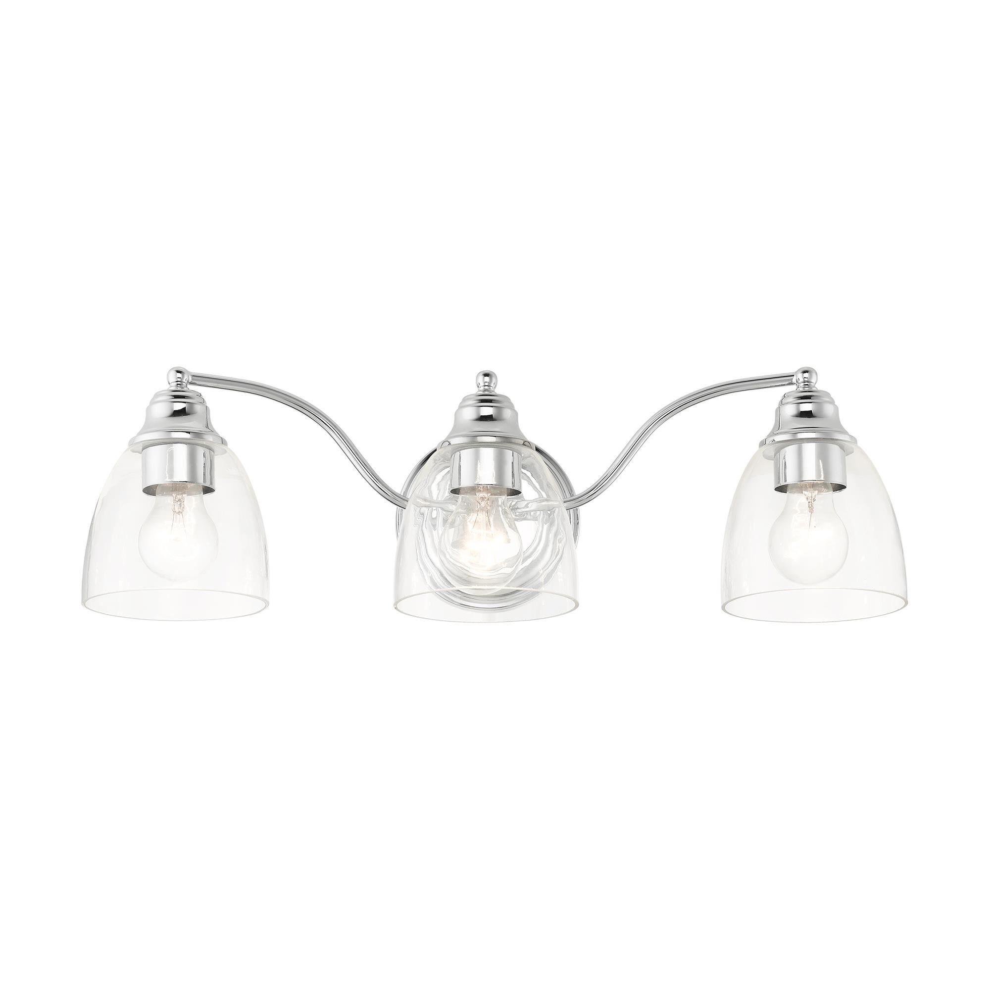 Shown in Polished Chrome finish and Hand Blown Clear glass