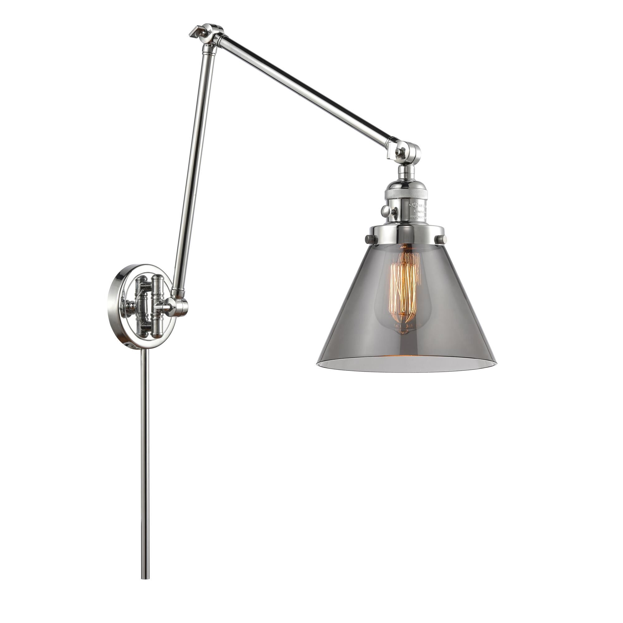 Shown in Polished Chrome finish and Plated Smoke Large Cone glass